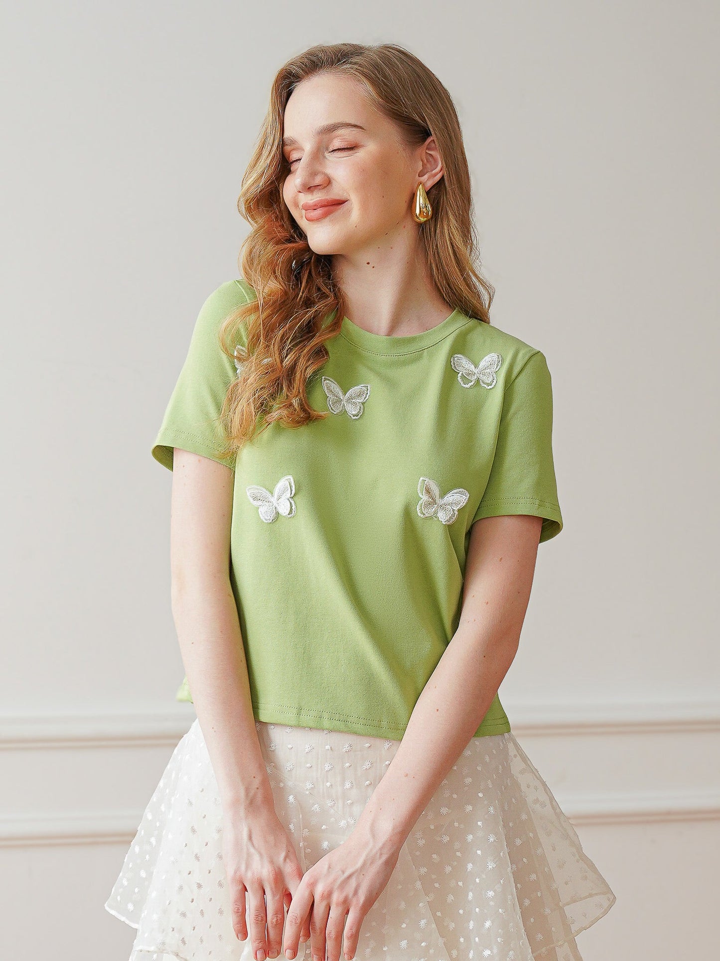 Spring Flutter Embroidered Butterfly Tee (2S-2M-2L)