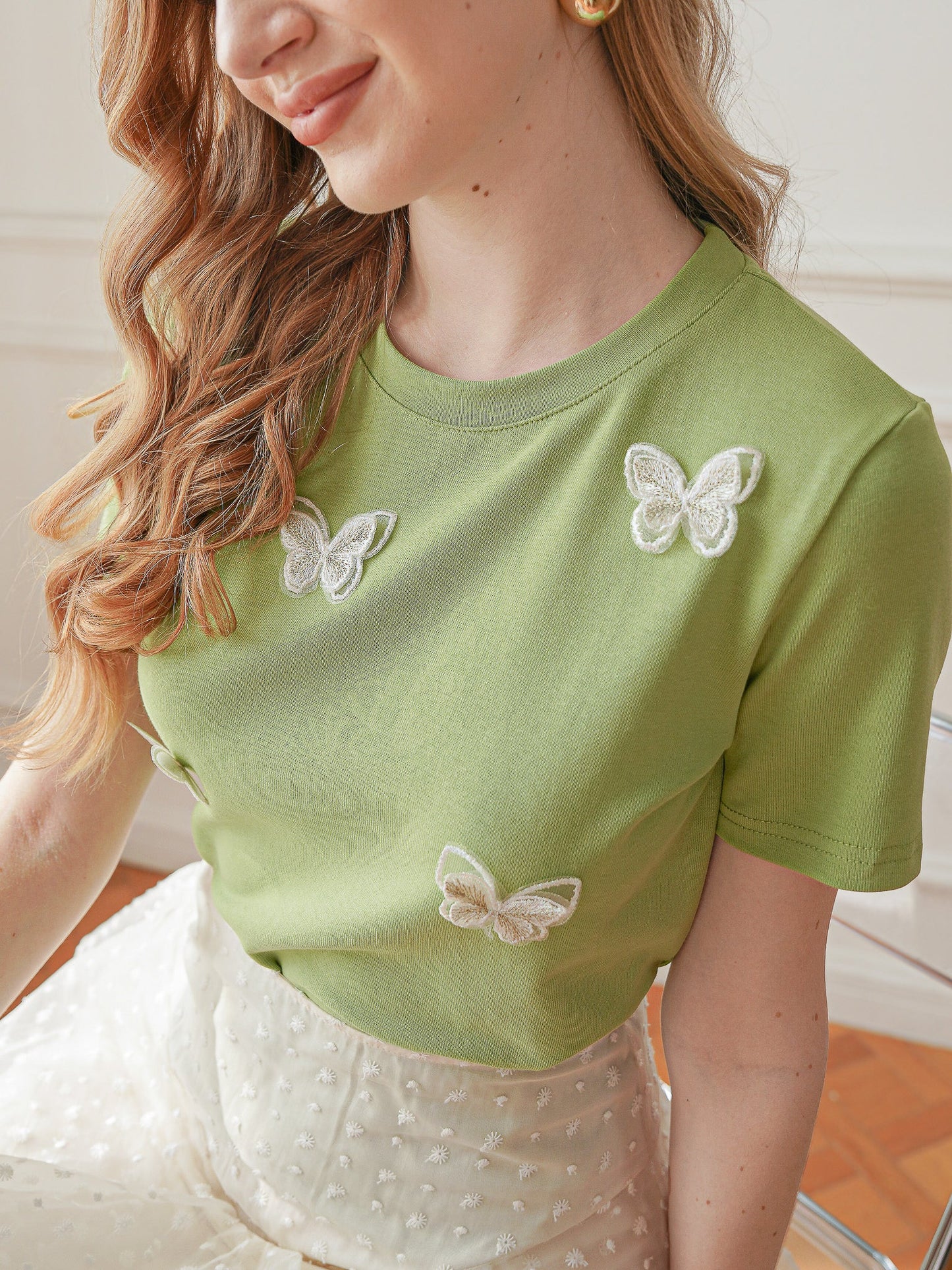 Spring Flutter Embroidered Butterfly Tee (2S-2M-2L)