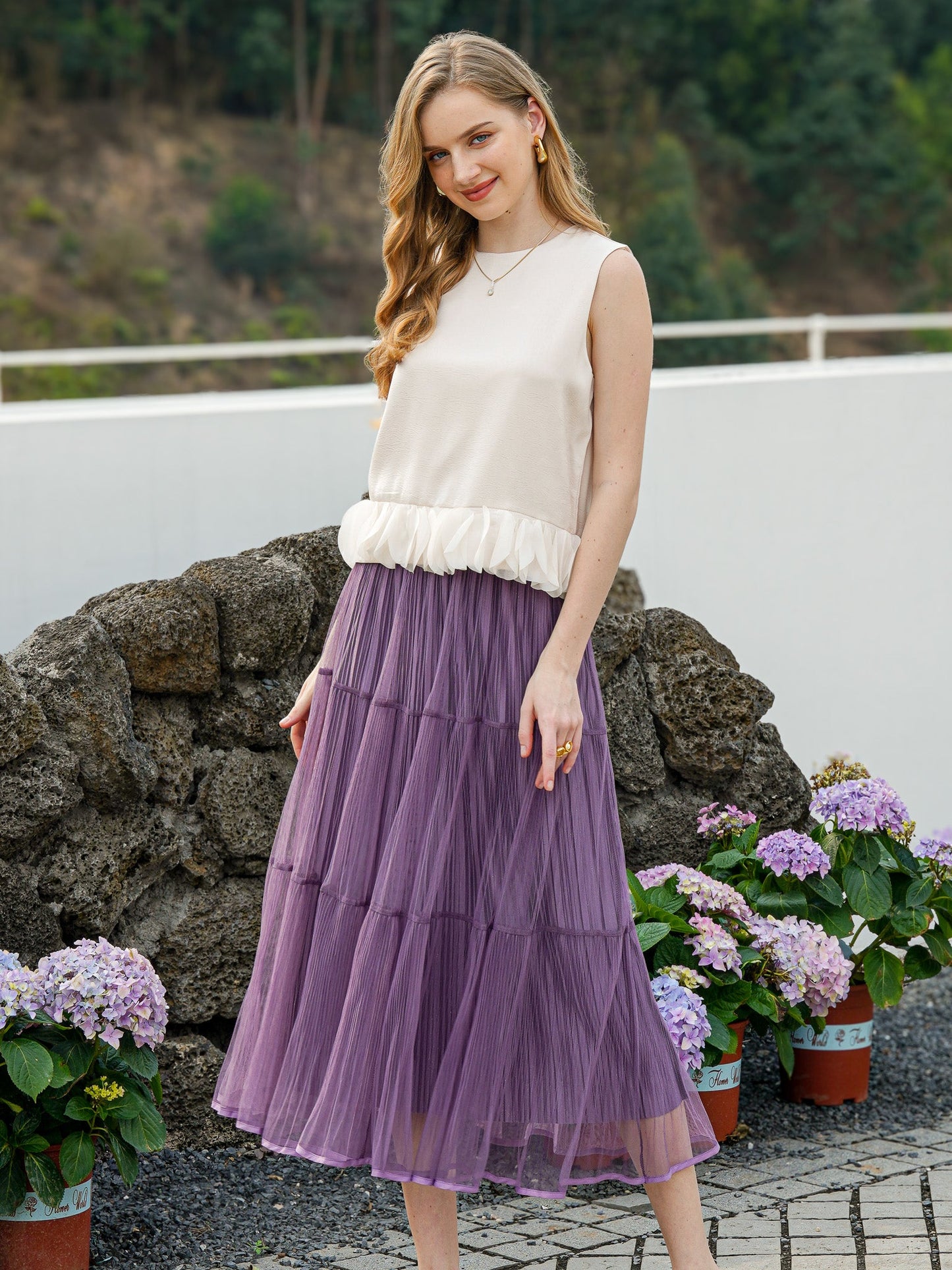 Sparkling Lavender Dream Tulle Midi Skirt (2S-2M-2L)