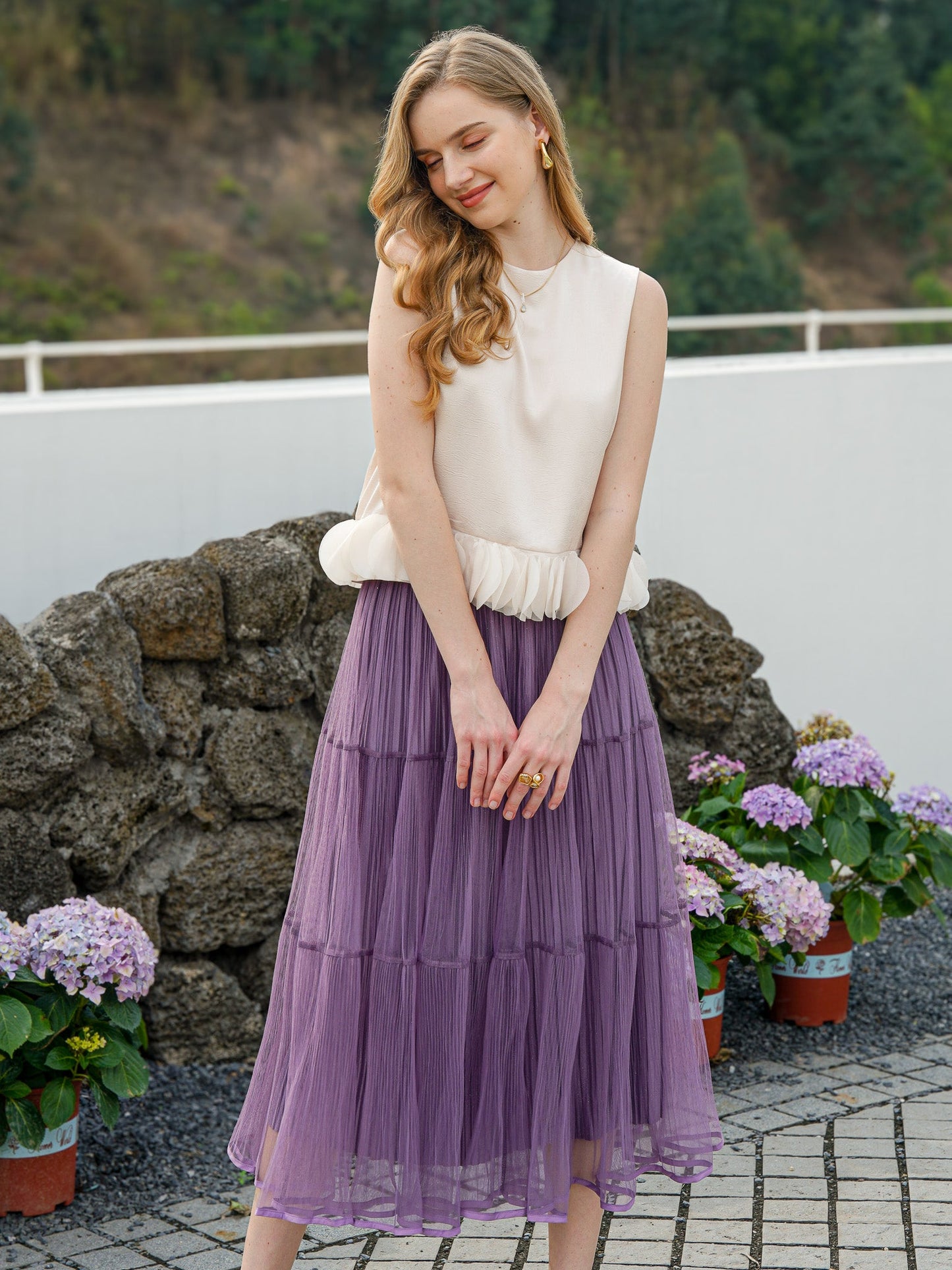 Sparkling Lavender Dream Tulle Midi Skirt (2S-2M-2L)