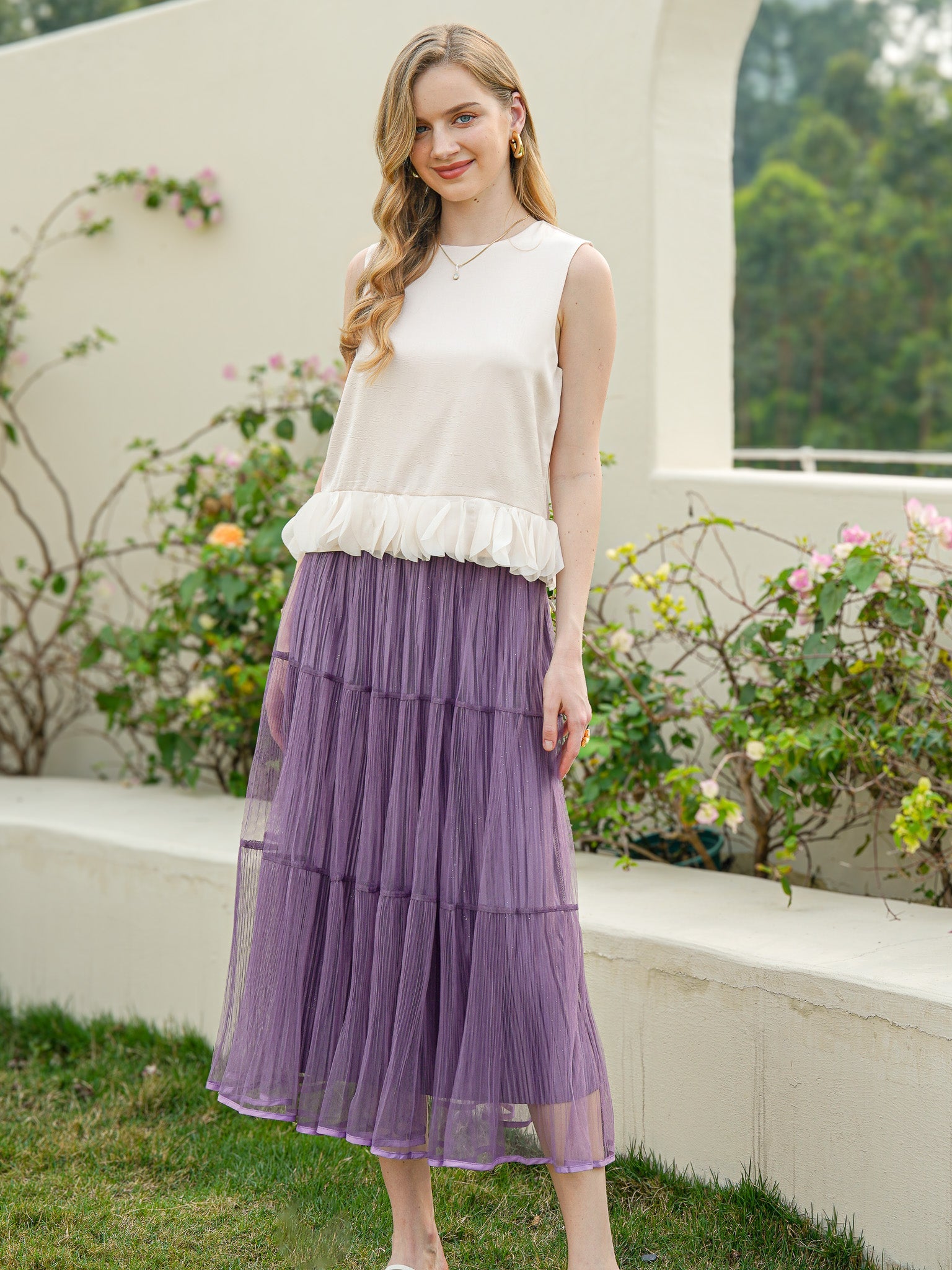 RP2341 - Sparkling Lavender Dream Tulle Midi Skirt (2S-2M-2L)