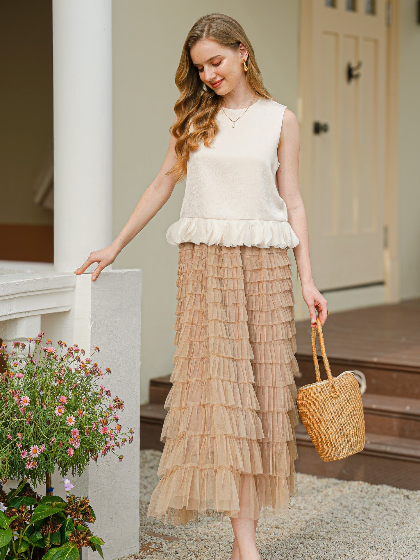 Ethereal Tulle Layered Midi Skirt