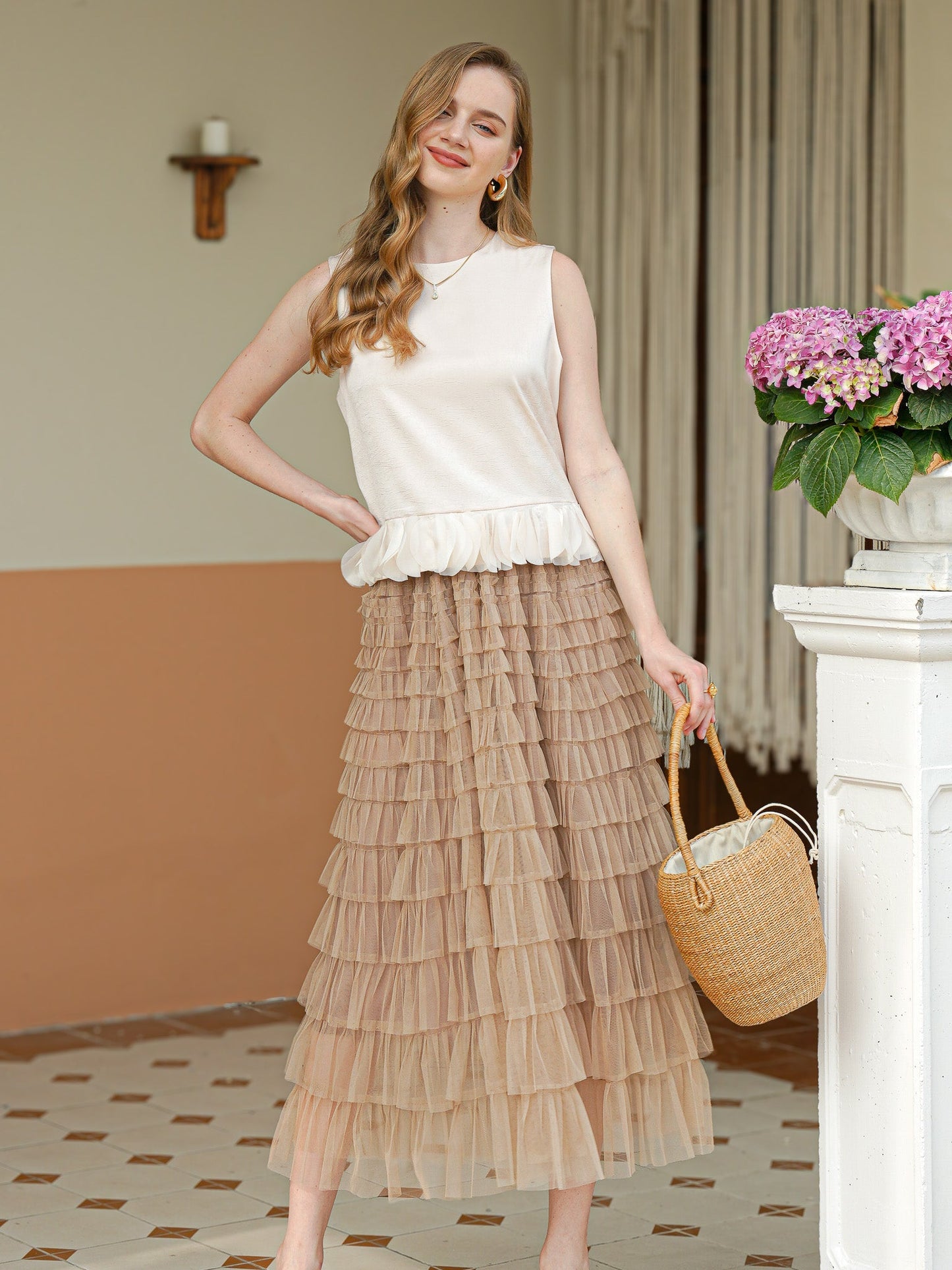 Ethereal Tulle Layered Midi Skirt