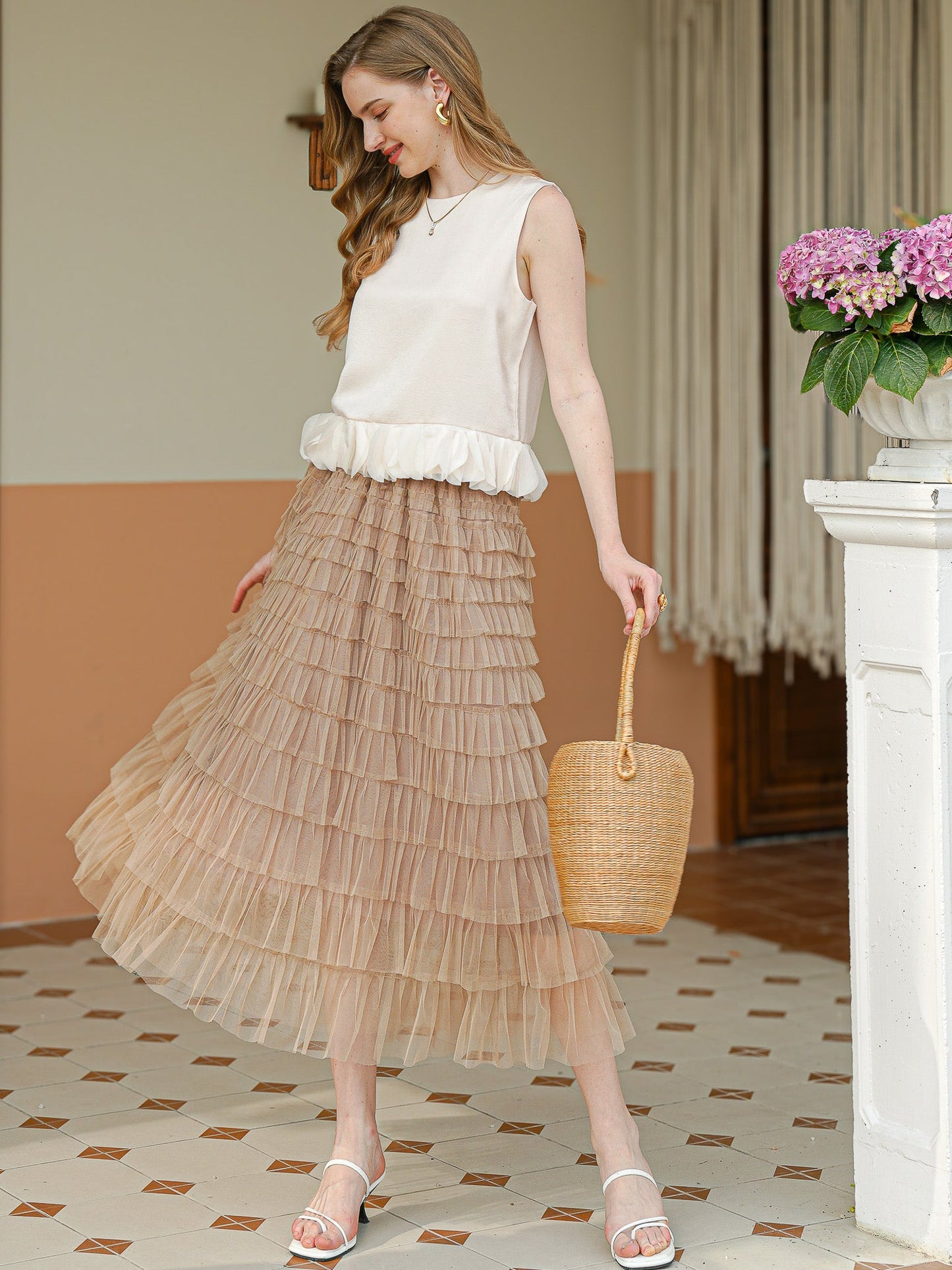 Ethereal Tulle Layered Midi Skirt