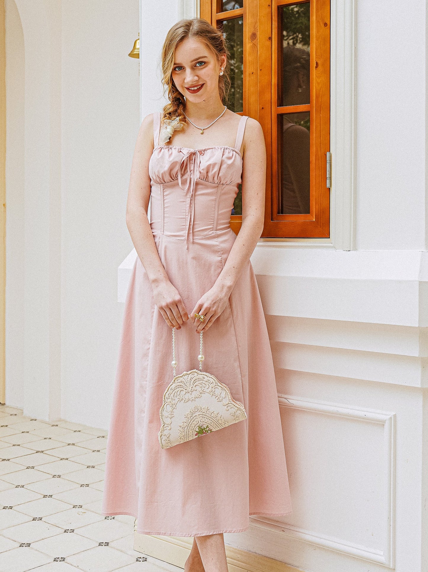 Blush Pink Ruched Bodice Midi Dress (2S-2M-2L)