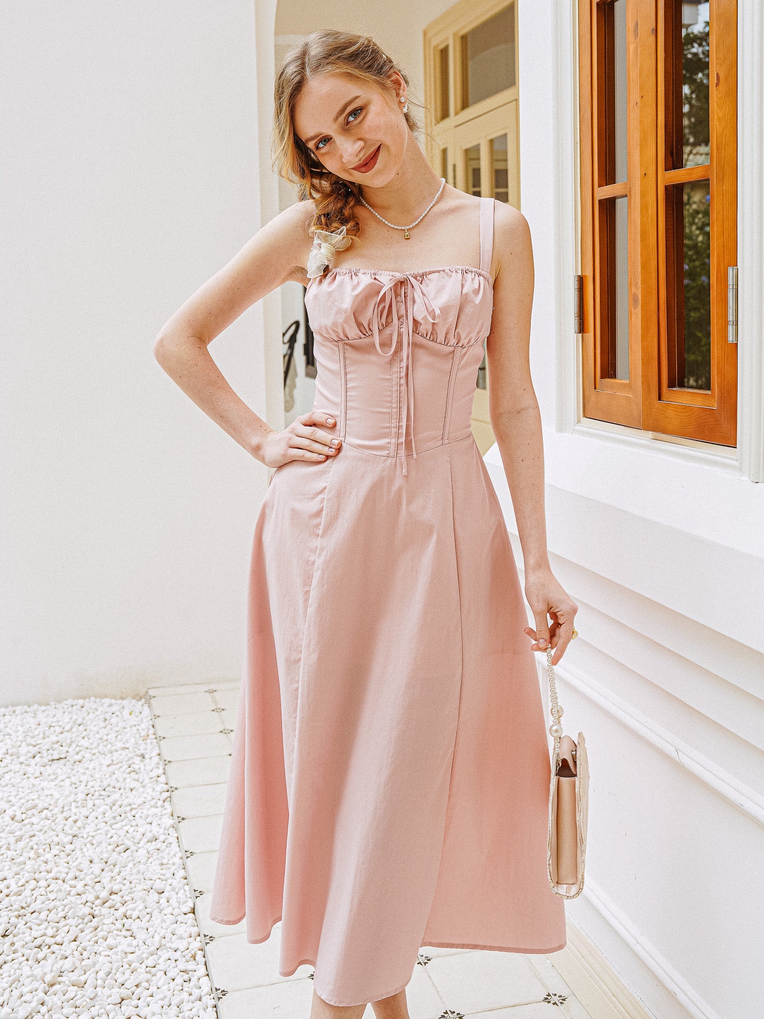 RP2315 - Blush Pink Ruched Bodice Midi Dress (2S-2M-2L)