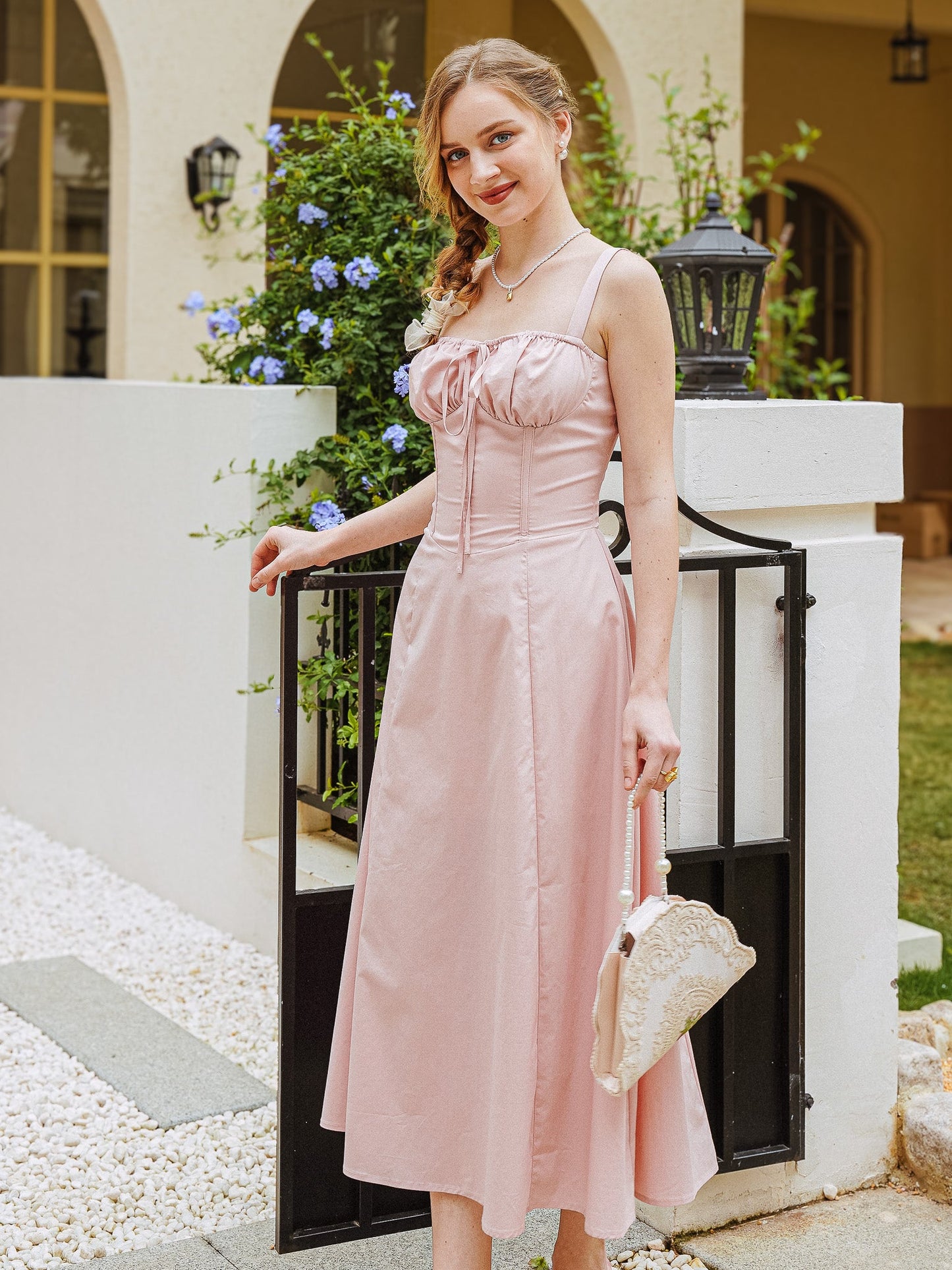 Blush Pink Ruched Bodice Midi Dress (2S-2M-2L)