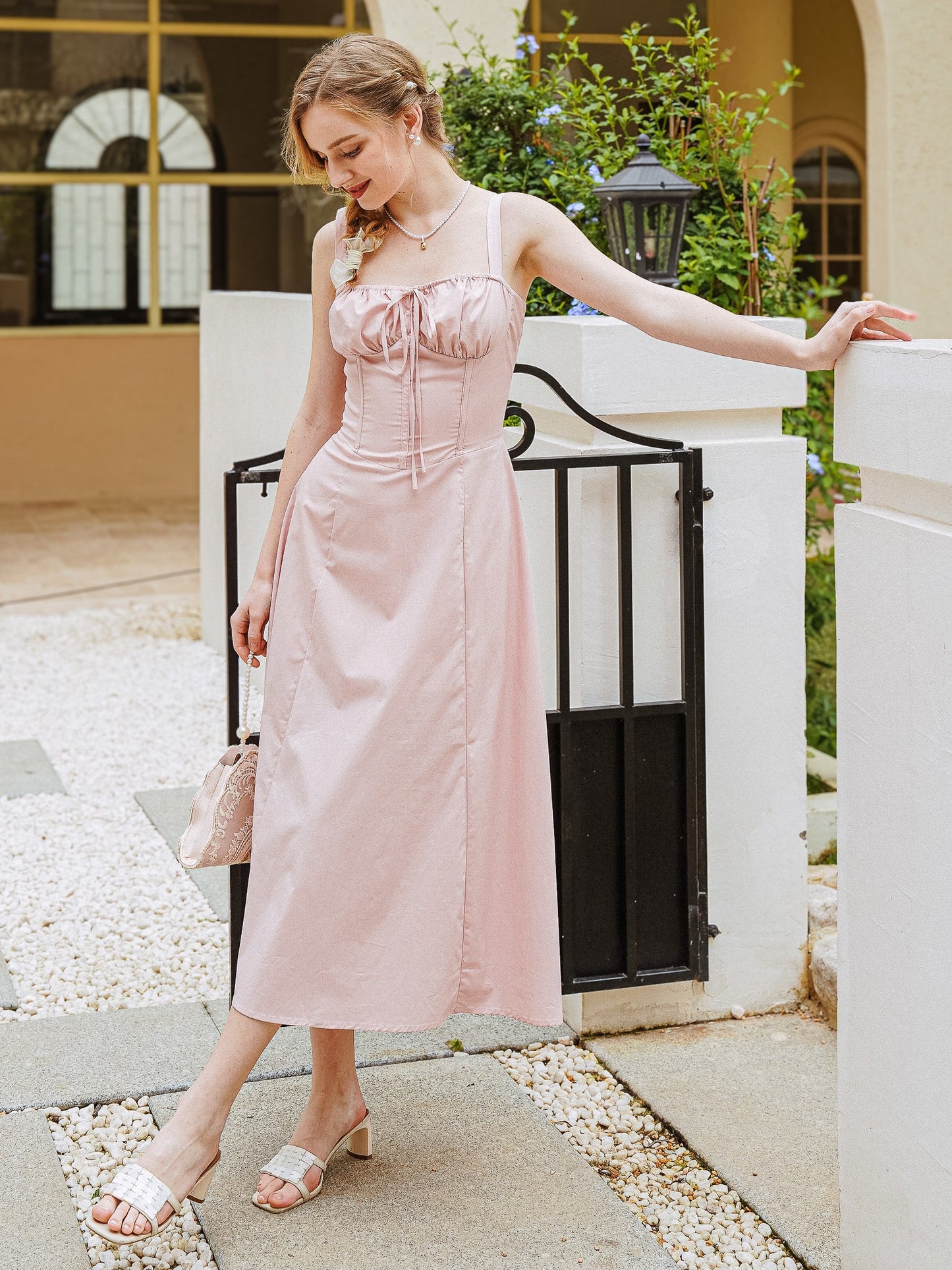 Blush Pink Ruched Bodice Midi Dress (2S-2M-2L)