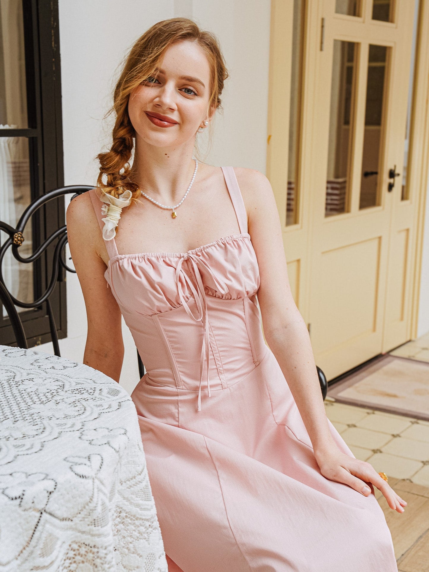 Blush Pink Ruched Bodice Midi Dress (2S-2M-2L)