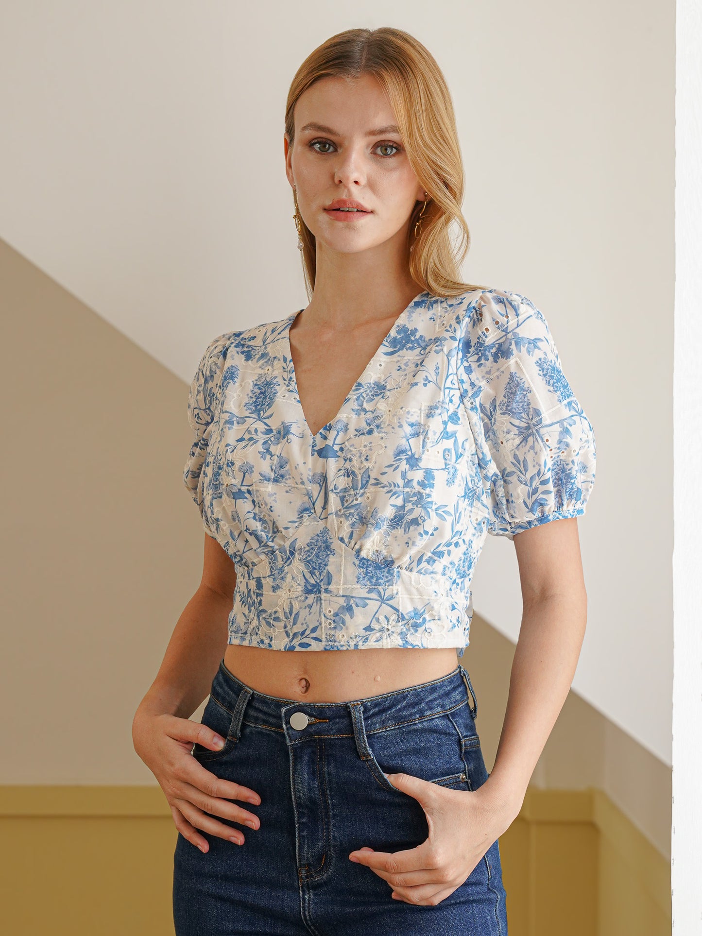 Blue Blossom Tie-Back Top (2S-2M-2L)