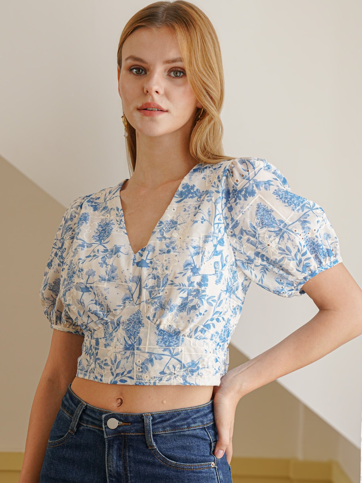 Blue Blossom Tie-Back Top (2S-2M-2L)