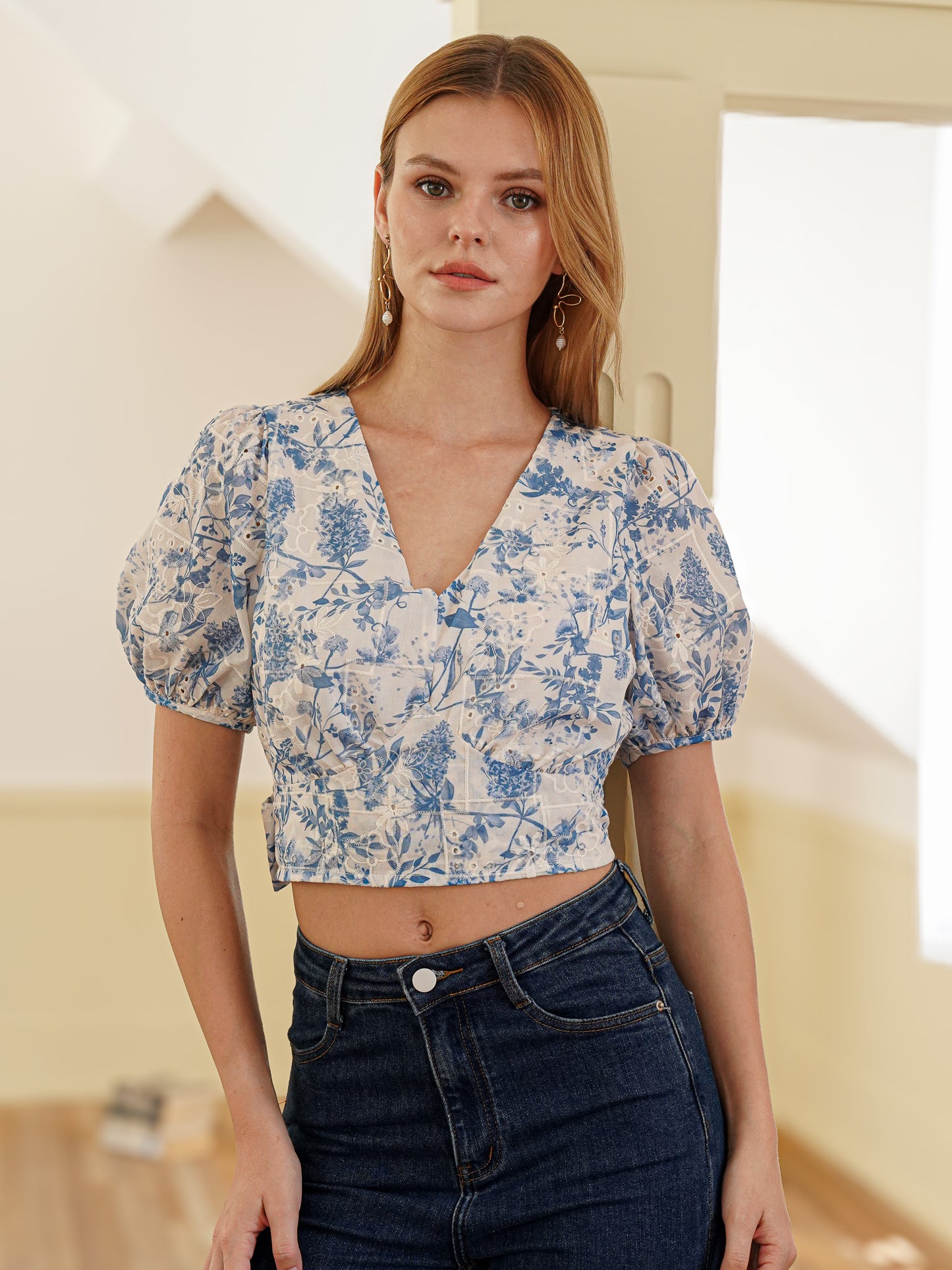 Blue Blossom Tie-Back Top (2S-2M-2L)