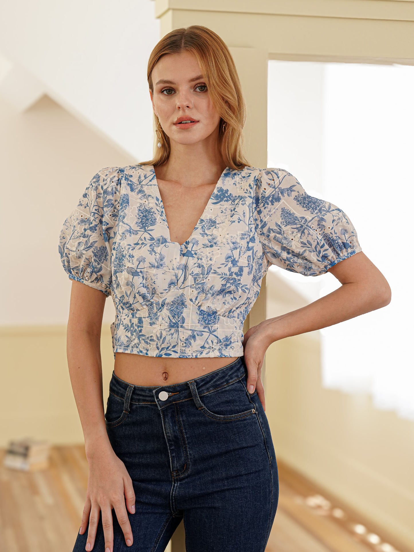 Blue Blossom Tie-Back Top (2S-2M-2L)