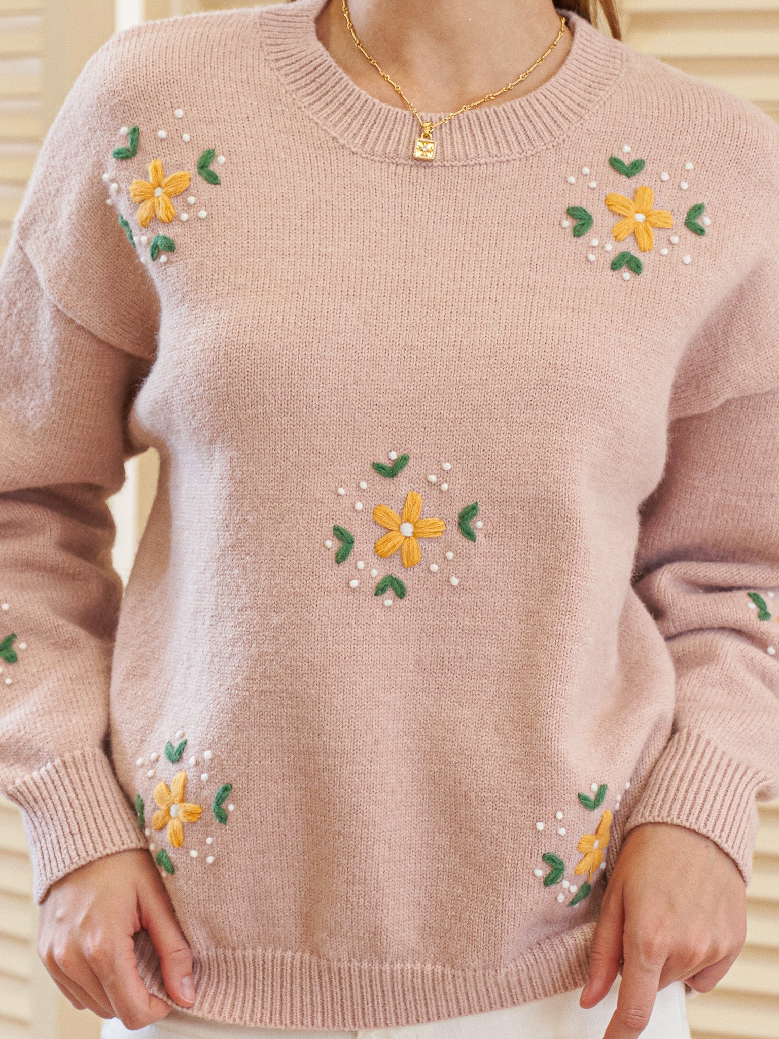 RP2428 - Light Pink Sweater with Embroidered Flowers (2S-2M-2L)