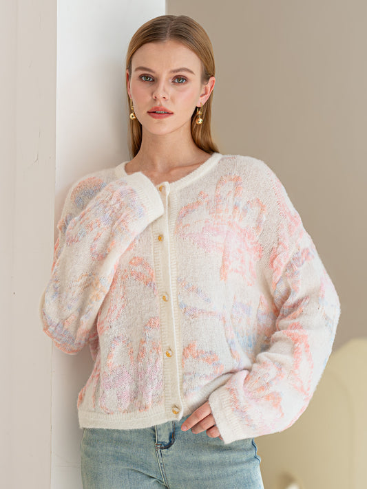 Alpaca and Wool Blend Dreamy Pastel Floral Cardigan (2S-2M-2L)