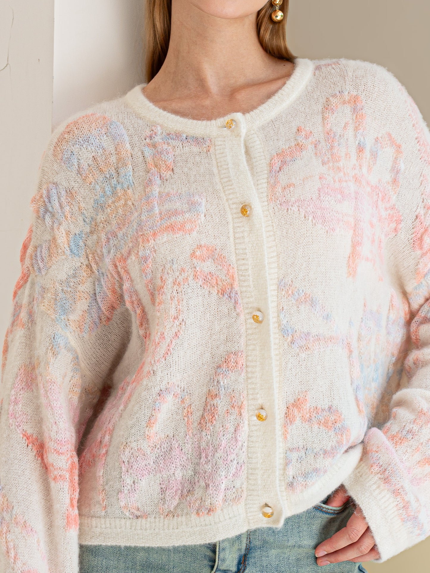 Alpaca and Wool Blend Dreamy Pastel Floral Cardigan (2S-2M-2L)