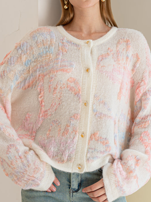 Alpaca and Wool Blend Dreamy Pastel Floral Cardigan (2S-2M-2L)