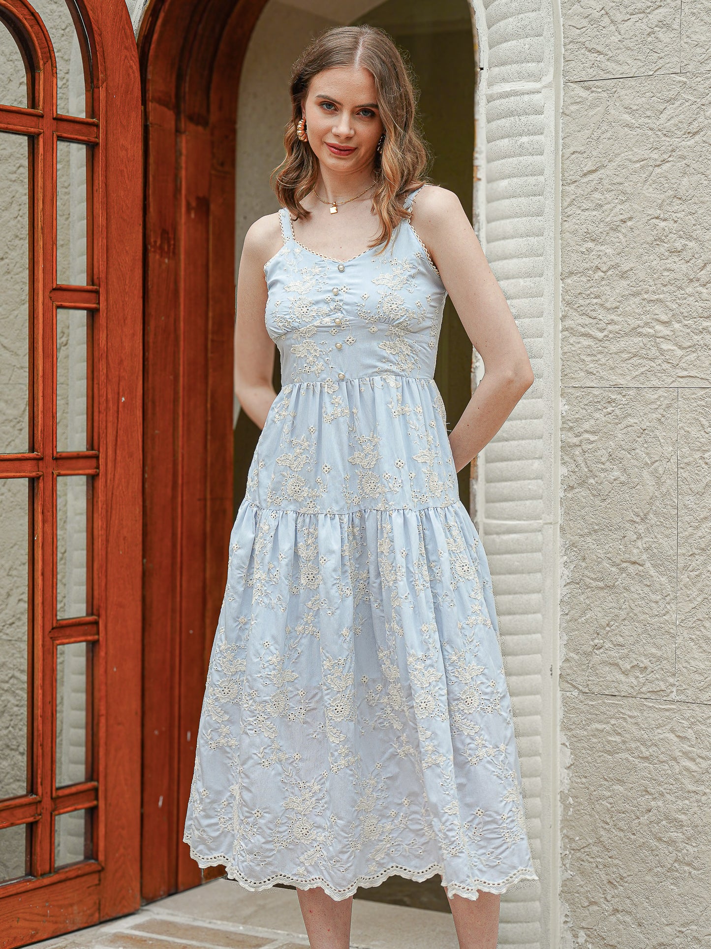 Soft Blue Embroidery Romantic Dress (2S-2M-2L)