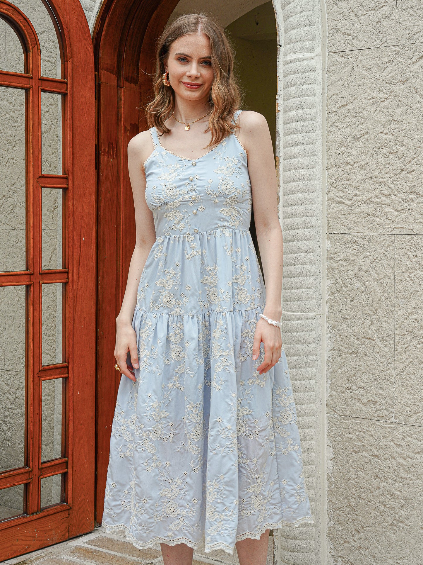 Soft Blue Embroidery Romantic Dress (2S-2M-2L)