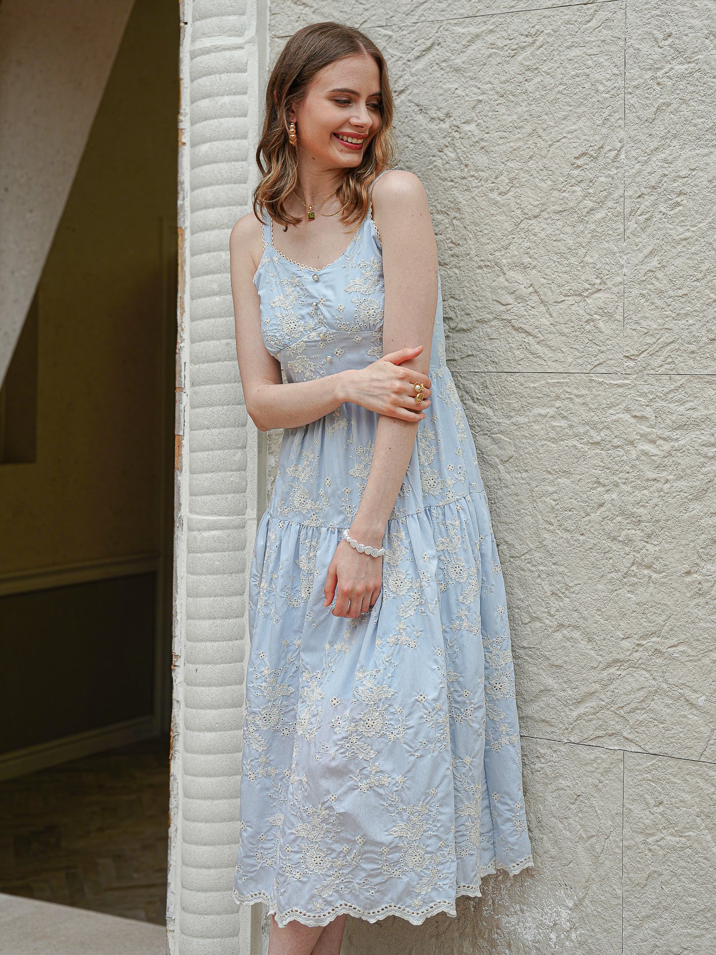 Soft Blue Embroidery Romantic Dress (2S-2M-2L)