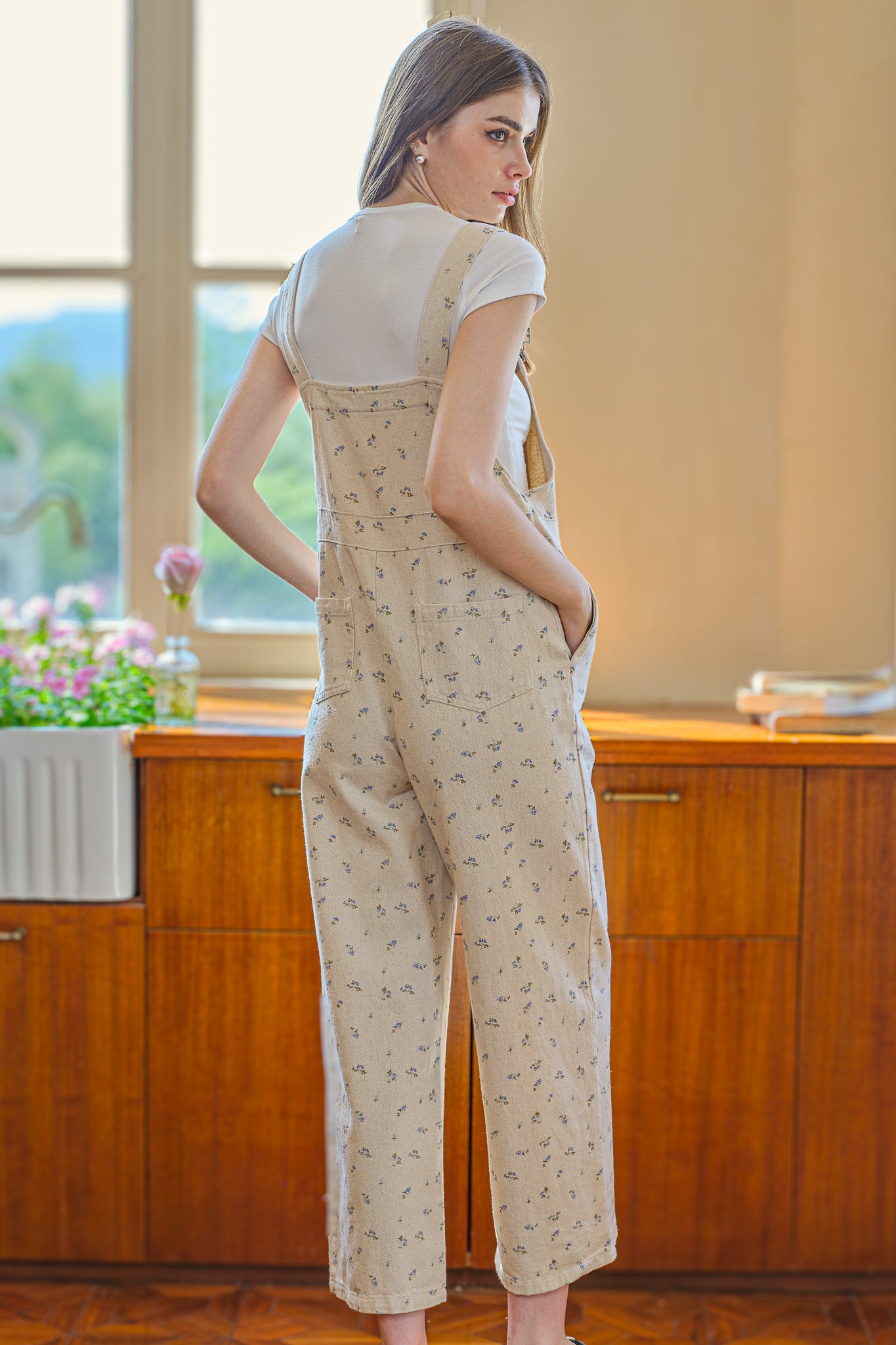 Floral-Patterned Relaxed Overalls (2S-2M-2L)