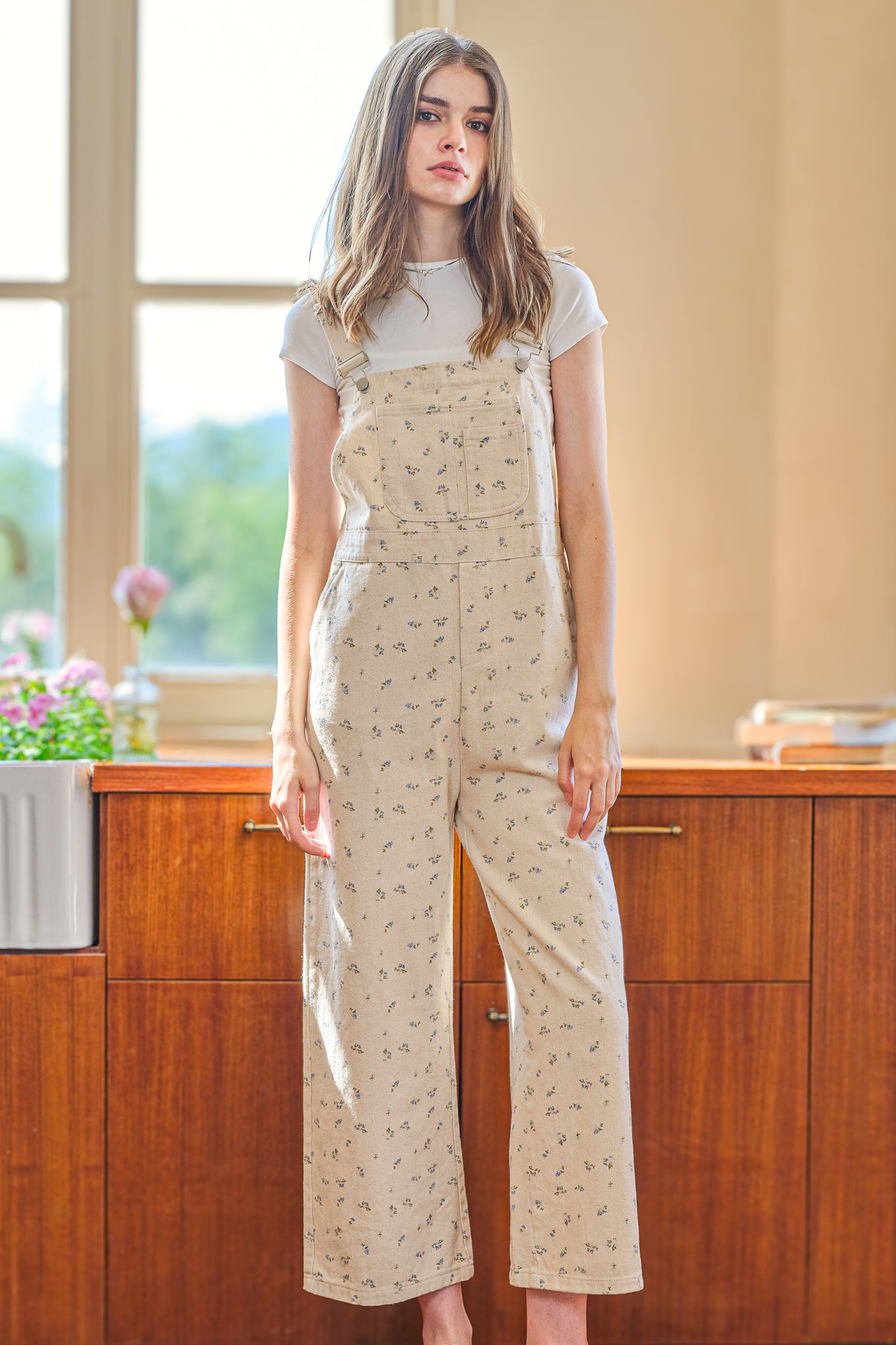 Floral-Patterned Relaxed Overalls (2S-2M-2L)