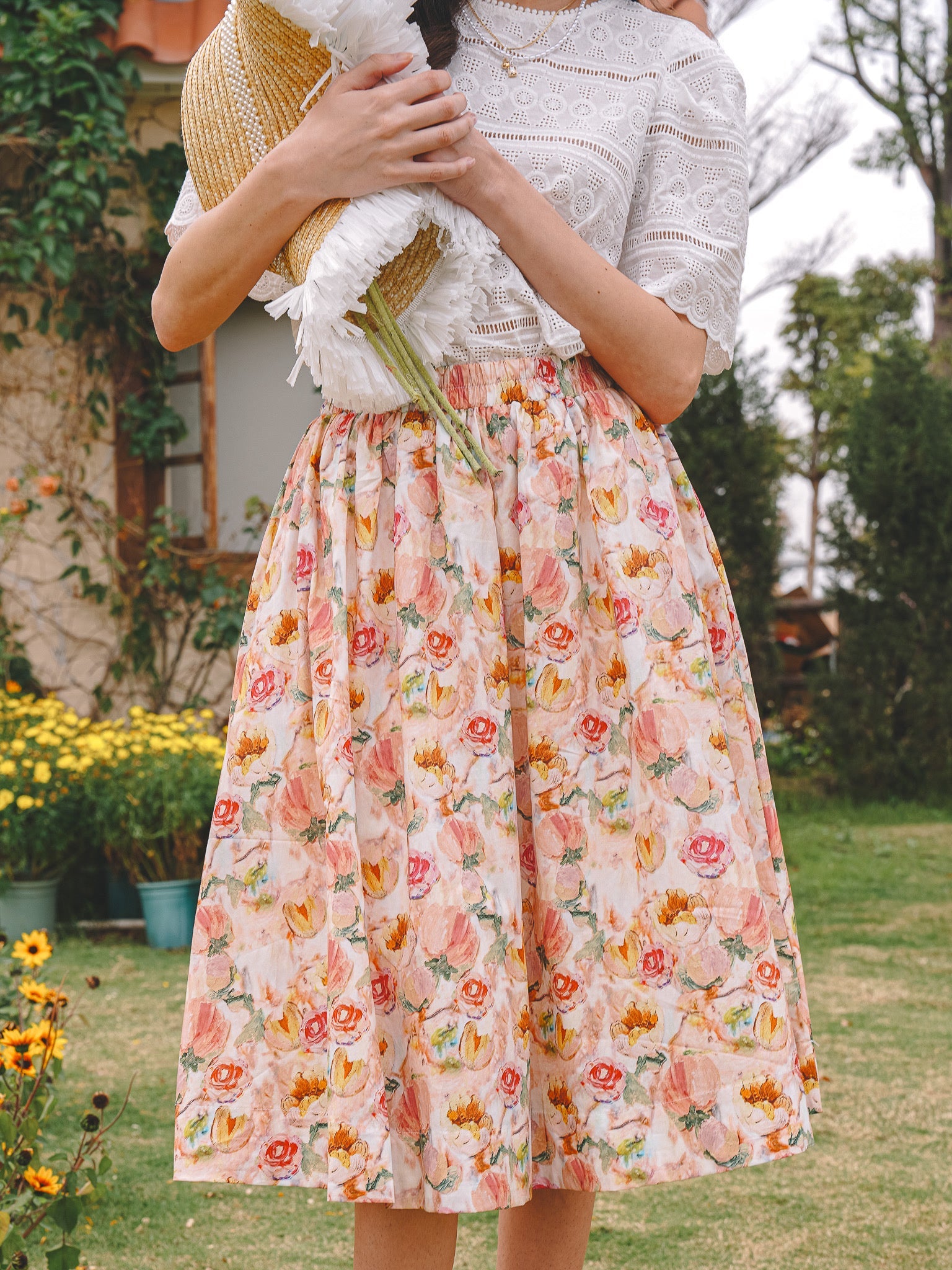 RP2278 - Pastel Pink Floral Fantasy Midi Skirt (2S-2M-2L)