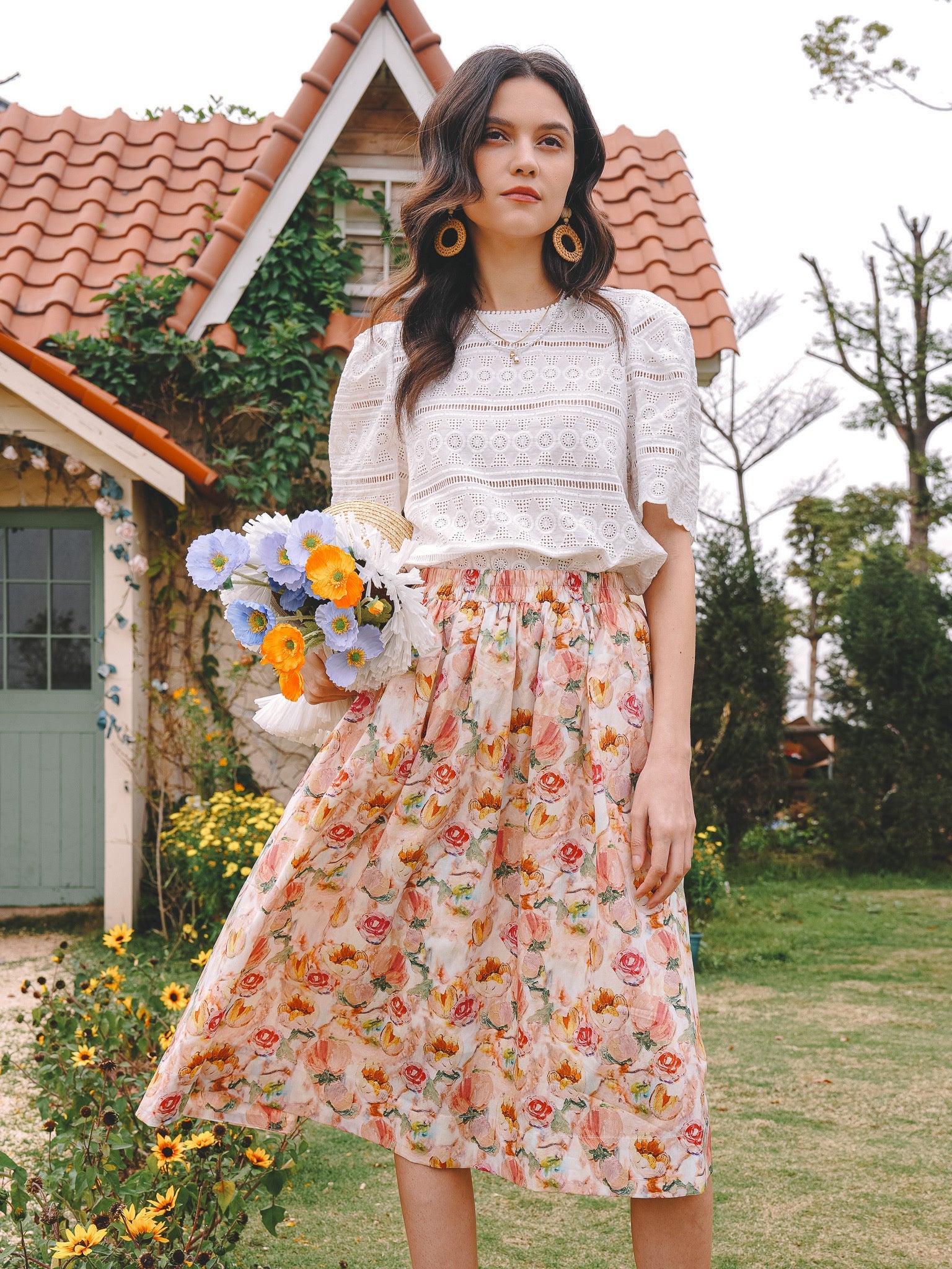 RP2278 - Pastel Pink Floral Fantasy Midi Skirt (2S-2M-2L)