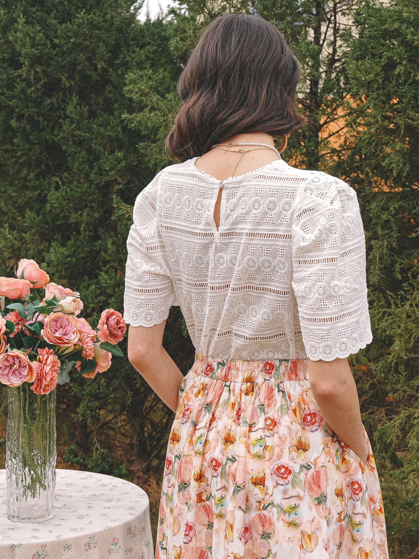 Bohemian Cotton Short Sleeve Lace Blouse (2S-2M-2L)