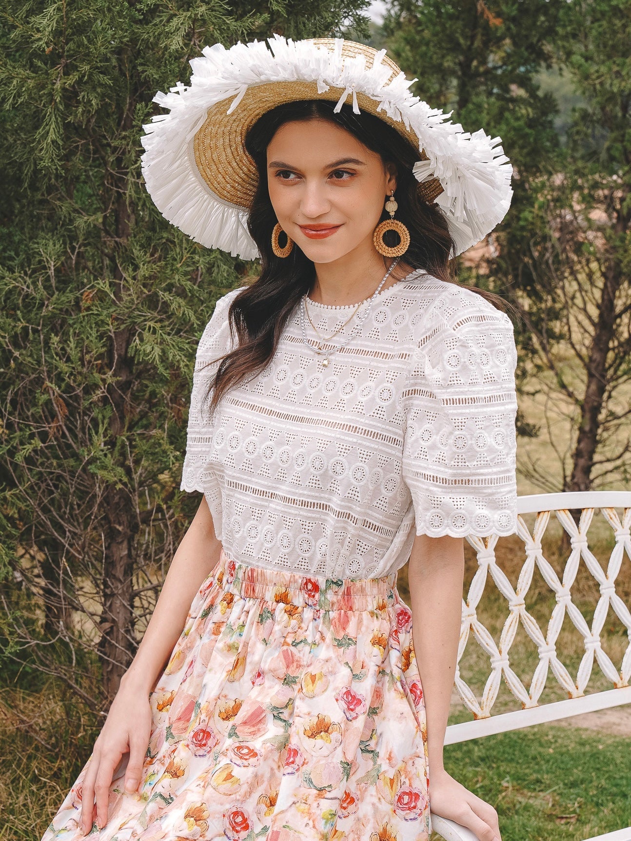 Bohemian Cotton Short Sleeve Lace Blouse (2S-2M-2L)