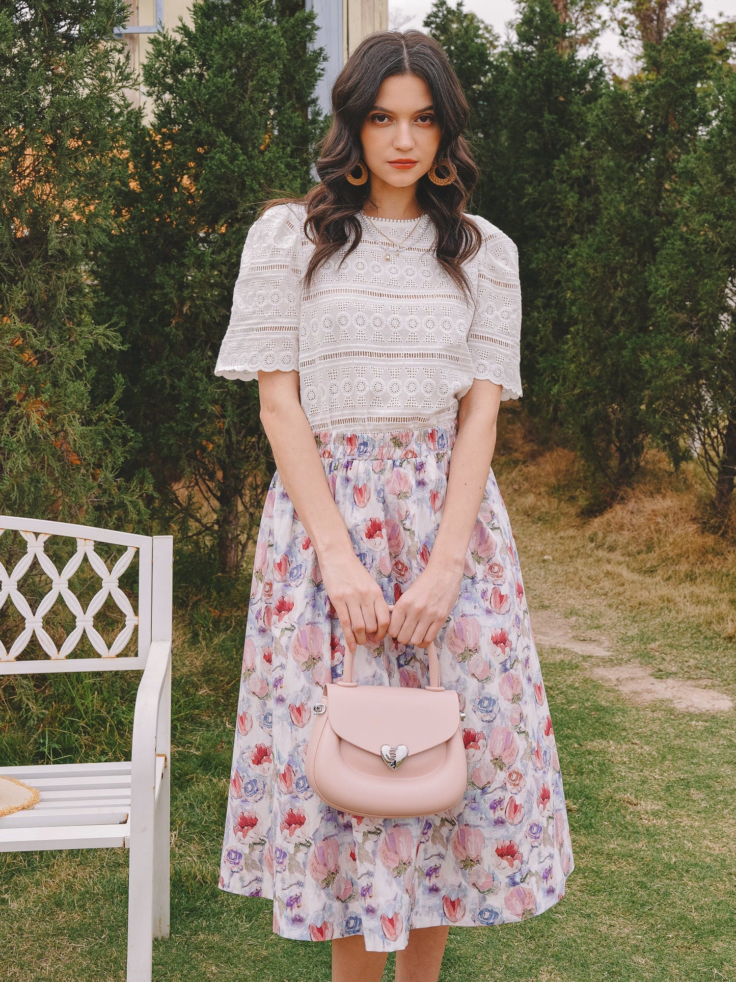 Pastel Blue Floral Fantasy Midi Skirt (2S-2M-2L)