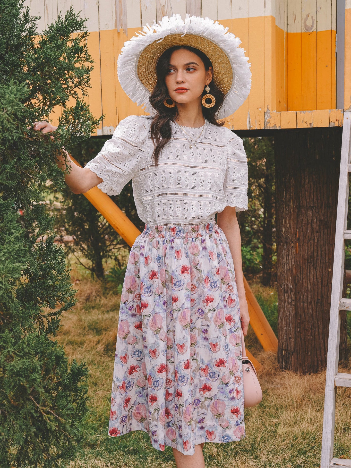 Pastel Blue Floral Fantasy Midi Skirt (2S-2M-2L)