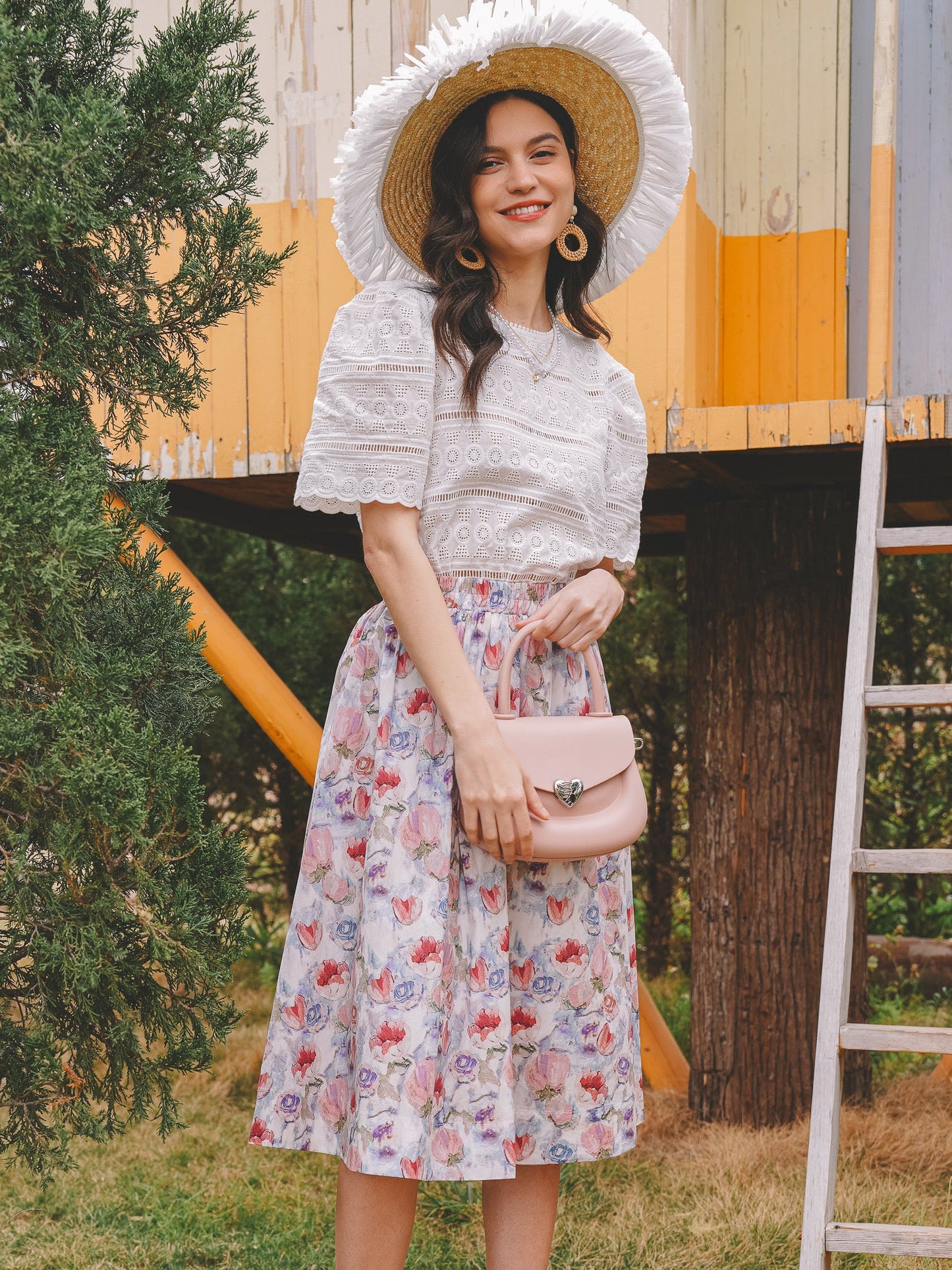 Pastel Blue Floral Fantasy Midi Skirt (2S-2M-2L)