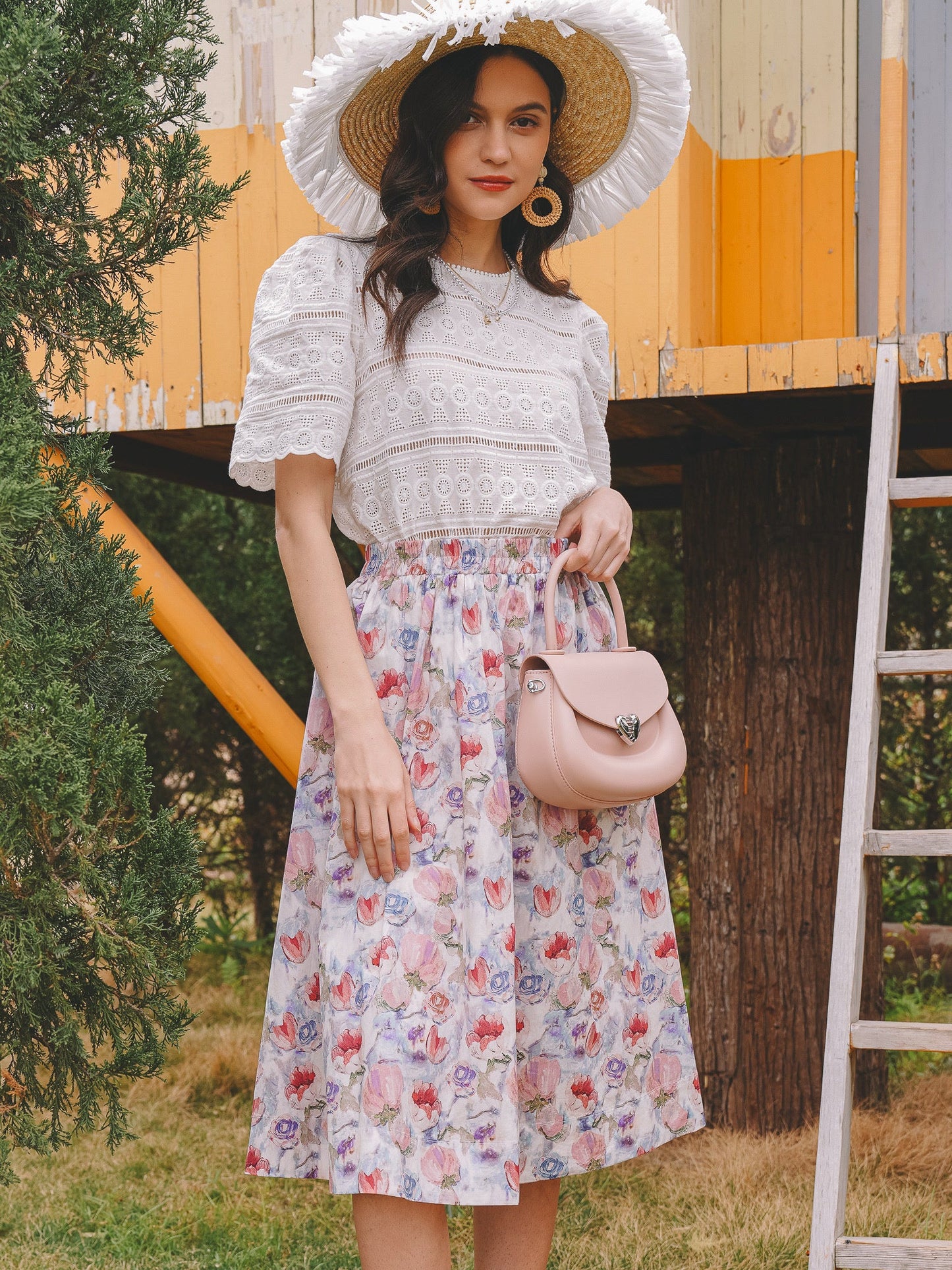 Pastel Blue Floral Fantasy Midi Skirt (2S-2M-2L)