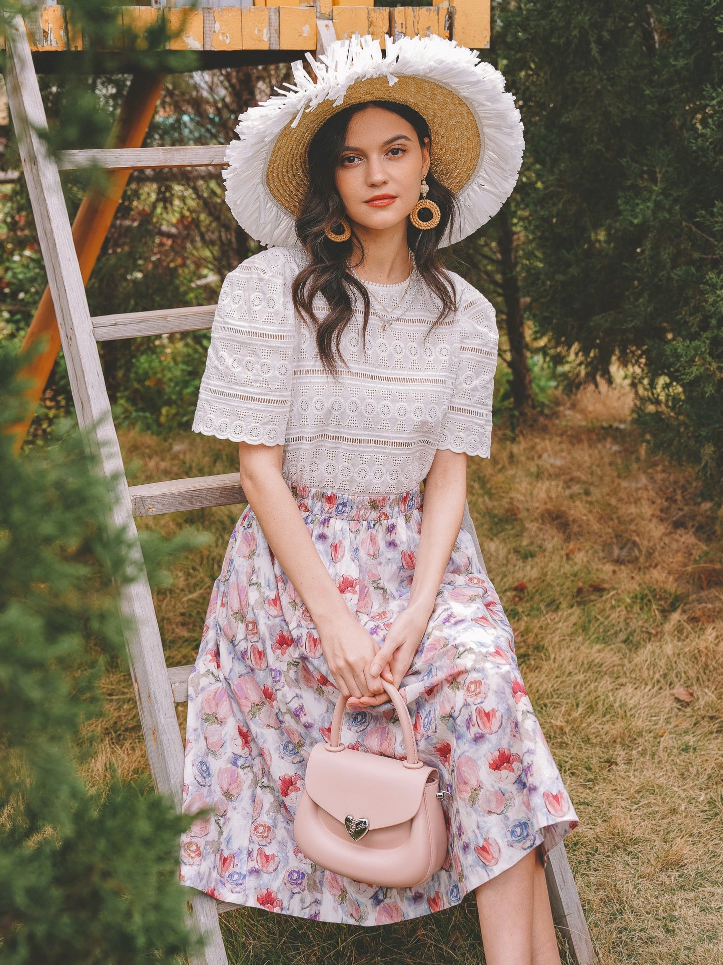 Pastel Blue Floral Fantasy Midi Skirt (2S-2M-2L)