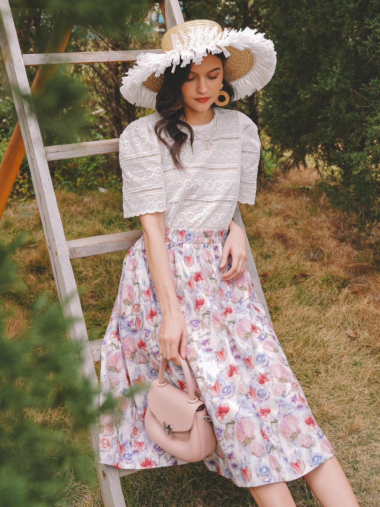 Pastel Blue Floral Fantasy Midi Skirt (2S-2M-2L)