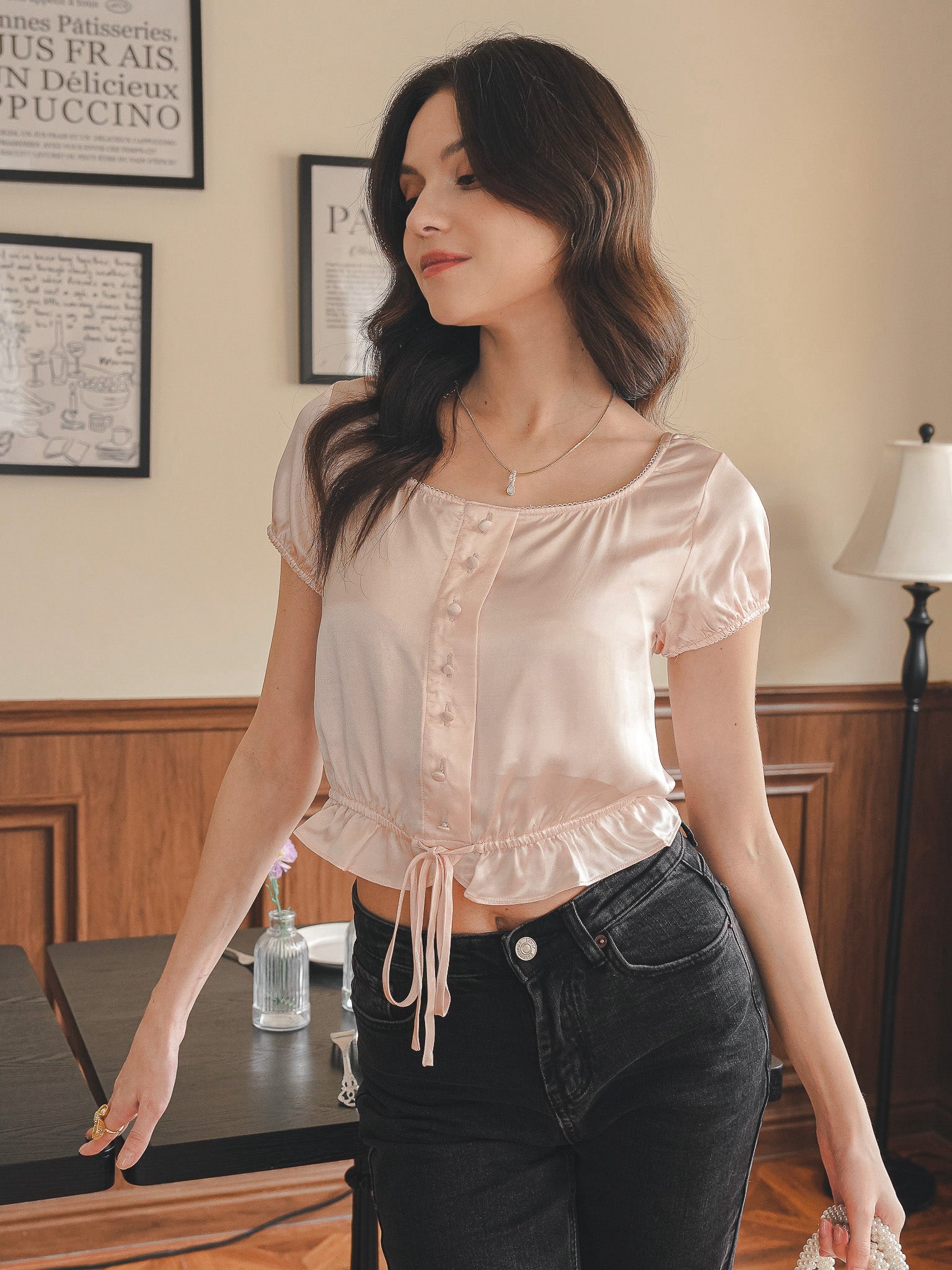 RP2287 - Blush Satin Drawstring Crop Top (2S-2M-2L)