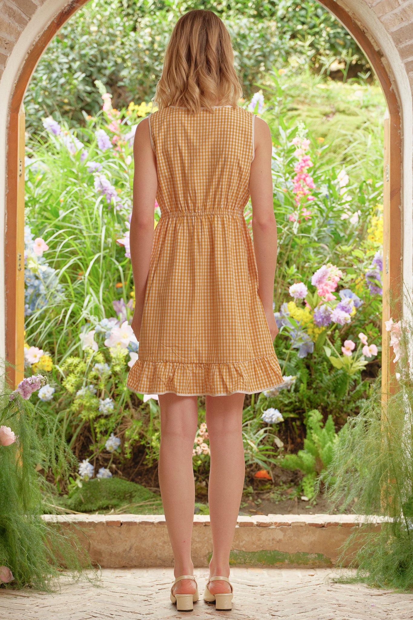 Cotton Yellow Gingham Ruffle Hem Dress (2S-2M-2L)