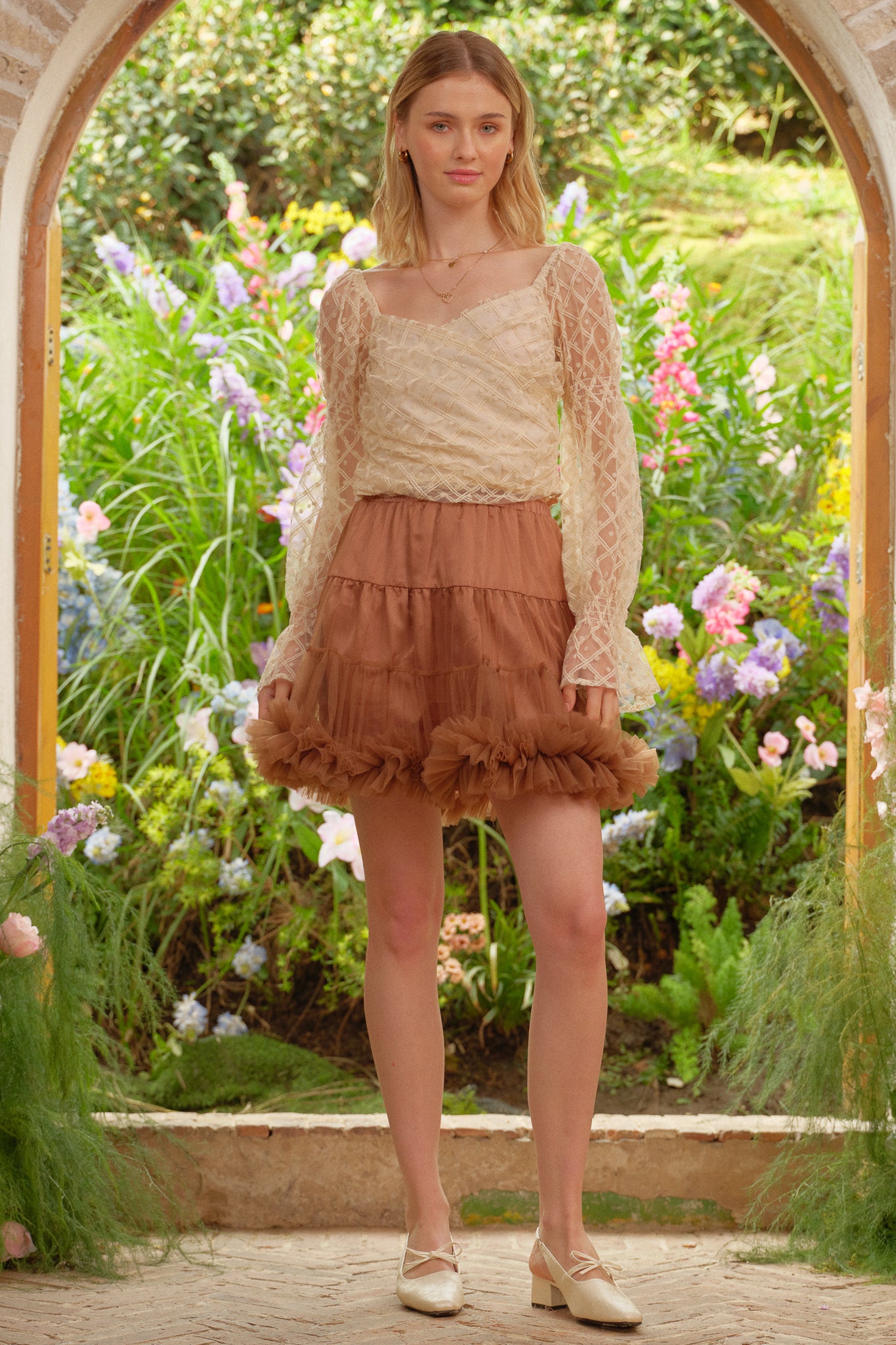 RP2739 - Tiered Tulle Brown Skirt (2S-2M-2L)