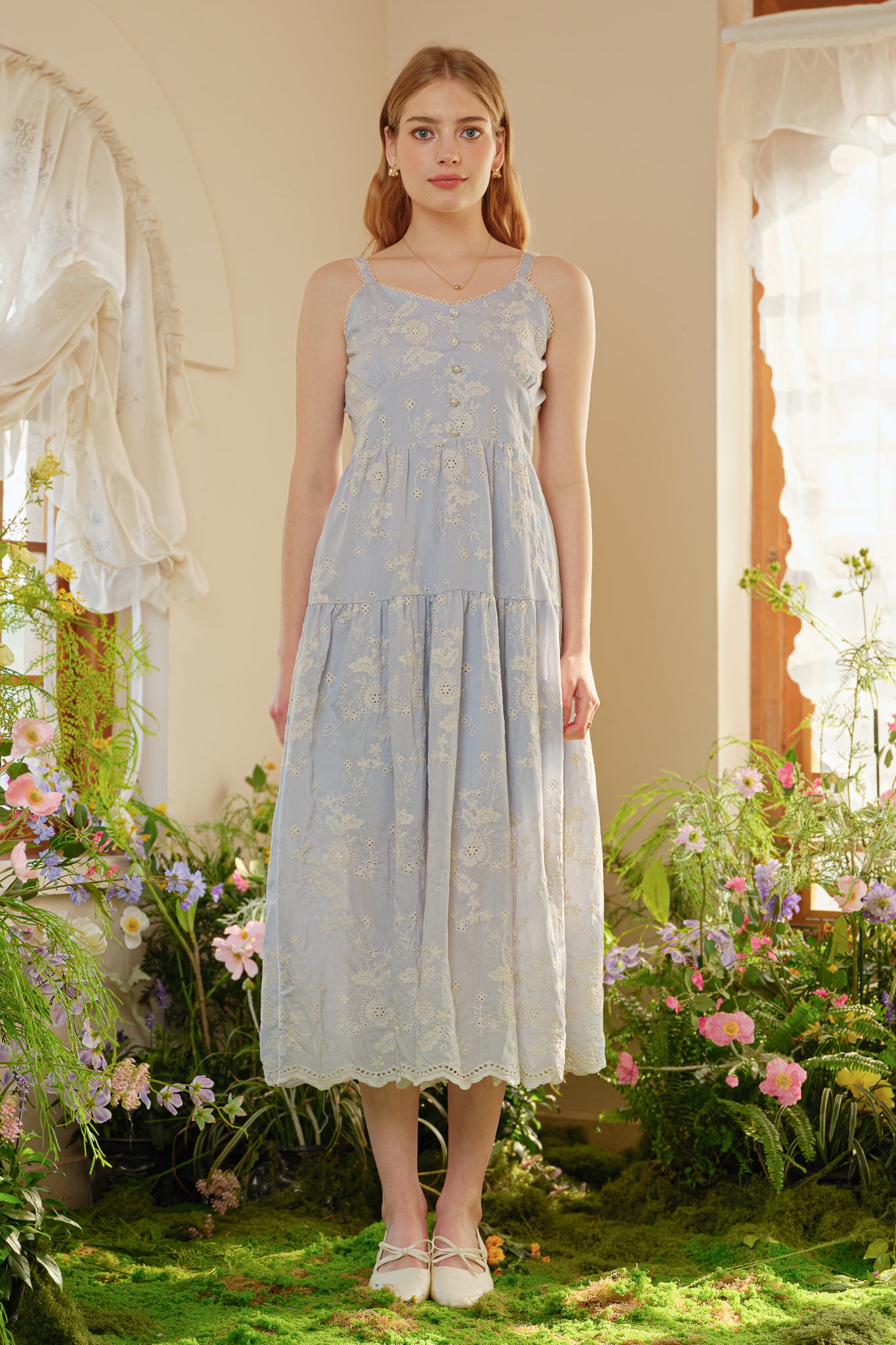 RP2391 - Soft Blue Embroidery Romantic Dress (2S-2M-2L)