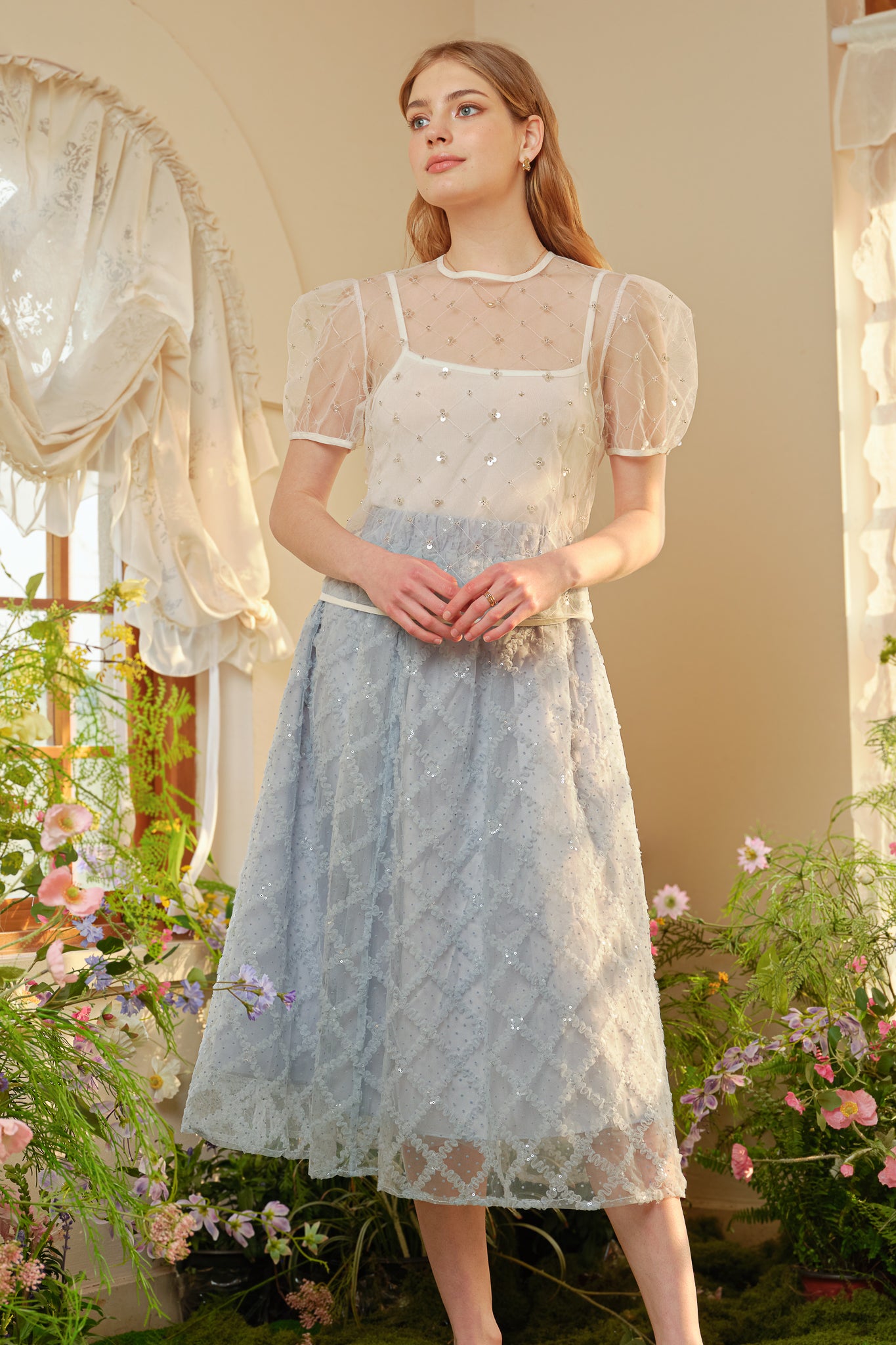 RP2759 - Celestial Blue Diamond Mesh Skirt (2S-2M-2L)