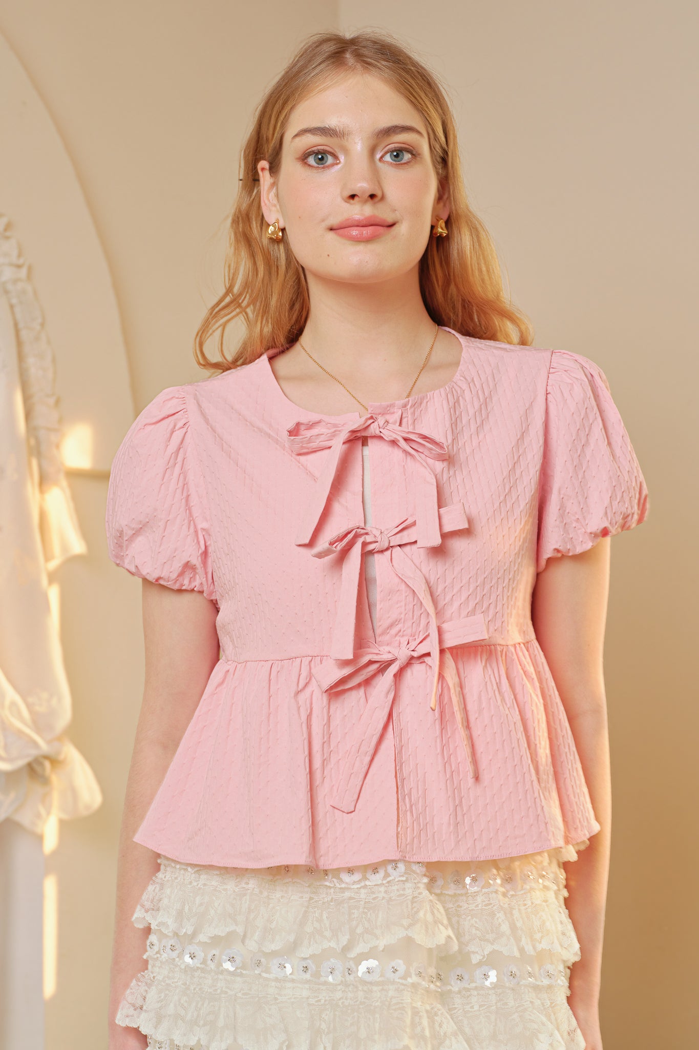 RP2769 - Blush Bow-Tie Peplum Top (2S-2M-2L)