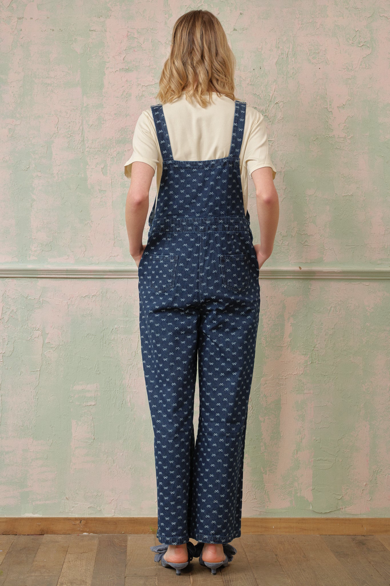 Bow-Patterned Denim Overalls (2S-2M-2L)