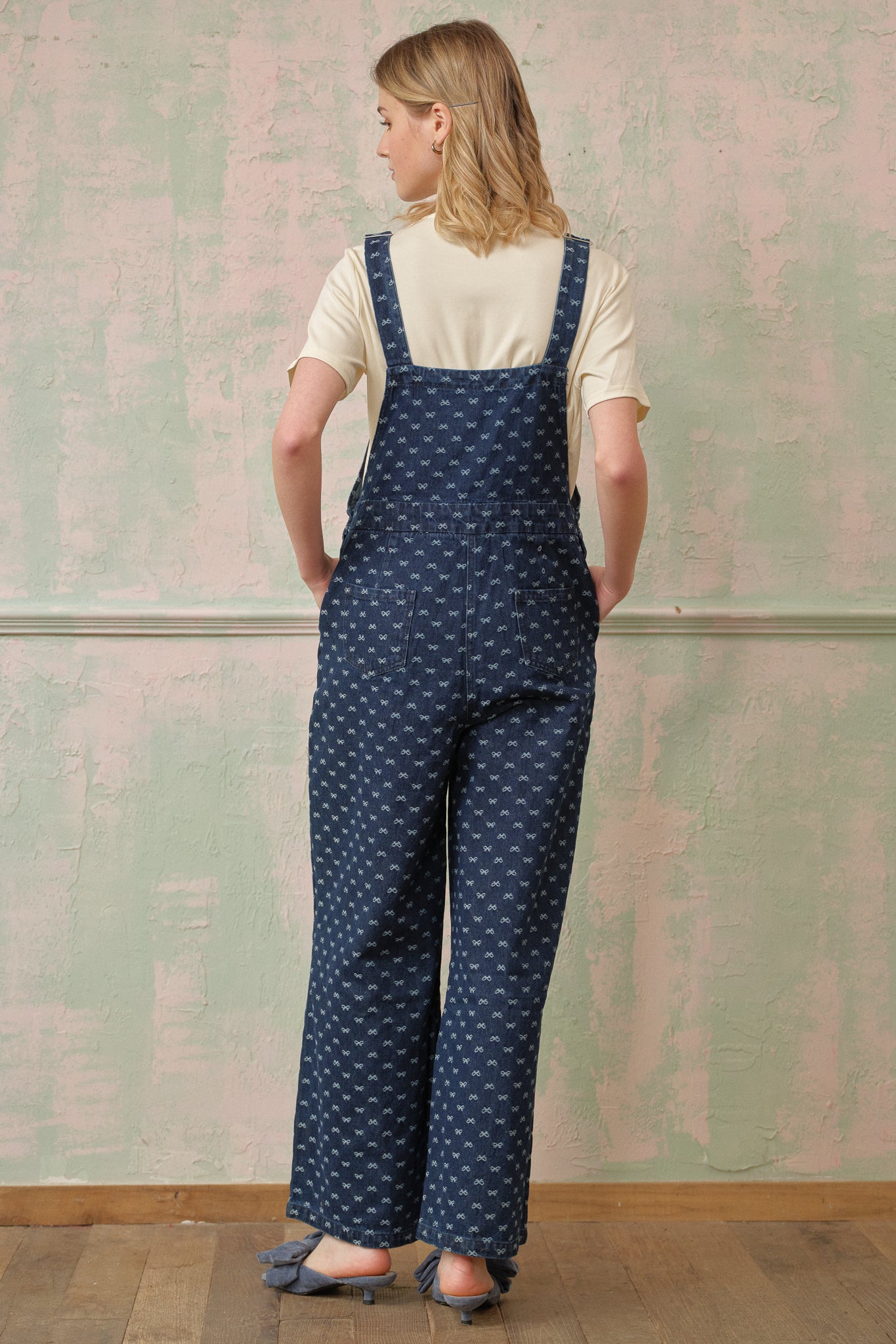 Bow-Patterned Denim Overalls (2S-2M-2L)