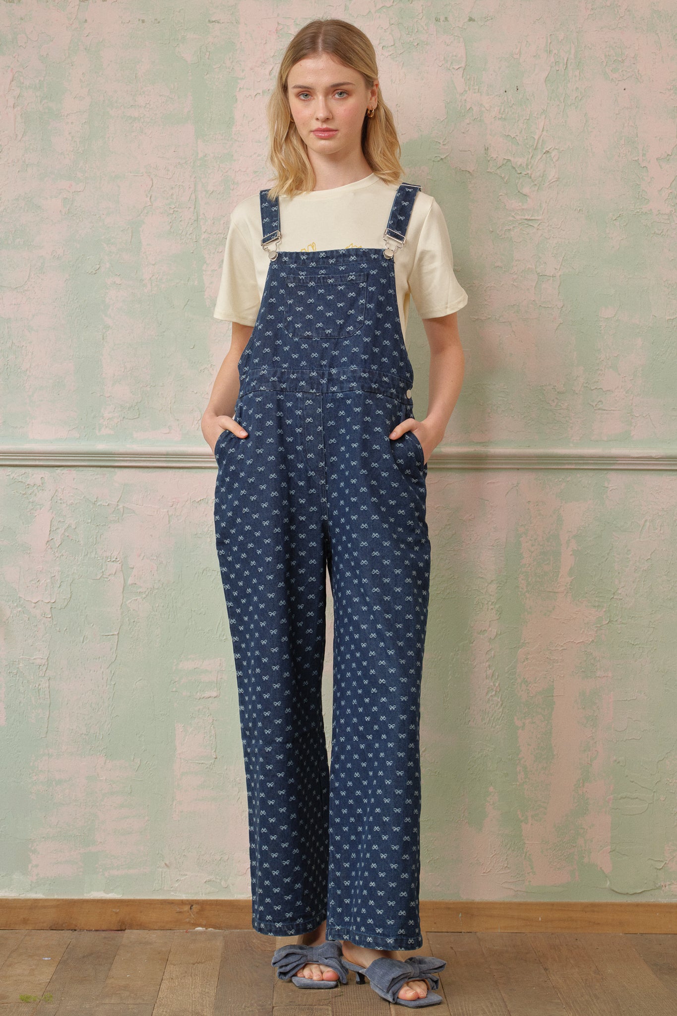 Bow-Patterned Denim Overalls (2S-2M-2L)