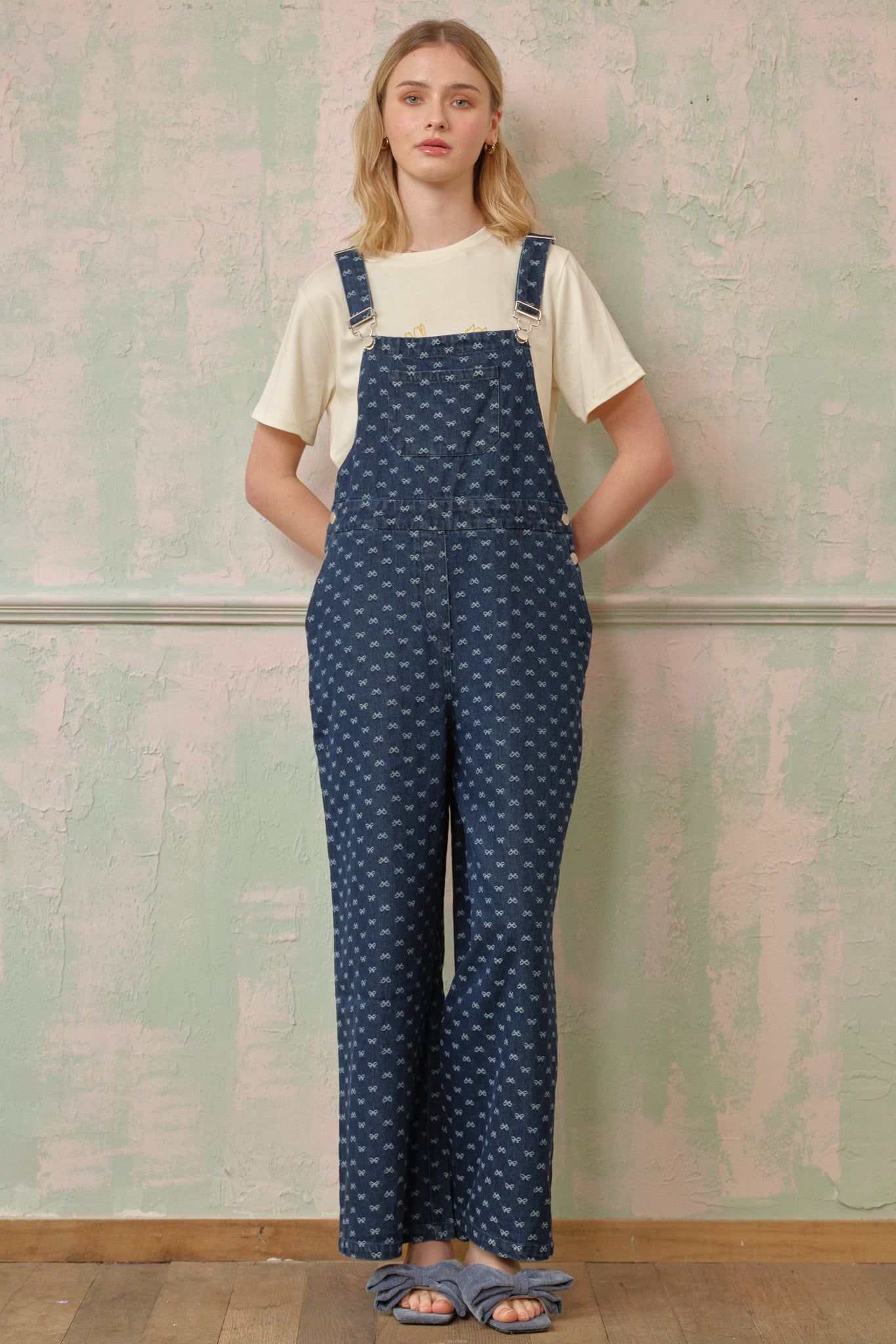 Bow-Patterned Denim Overalls (2S-2M-2L)