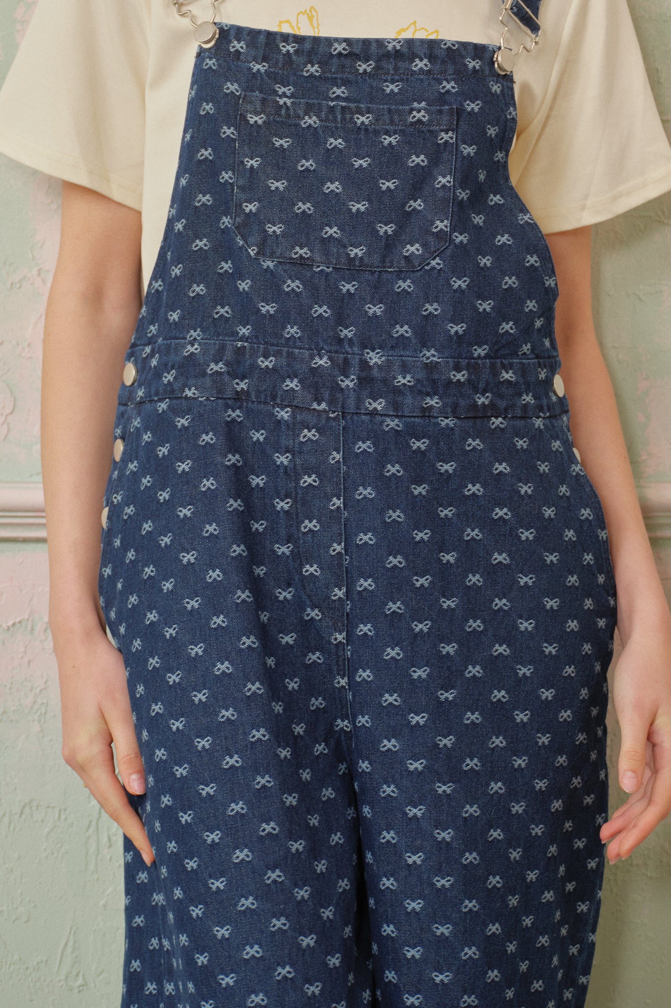 Bow-Patterned Denim Overalls (2S-2M-2L)