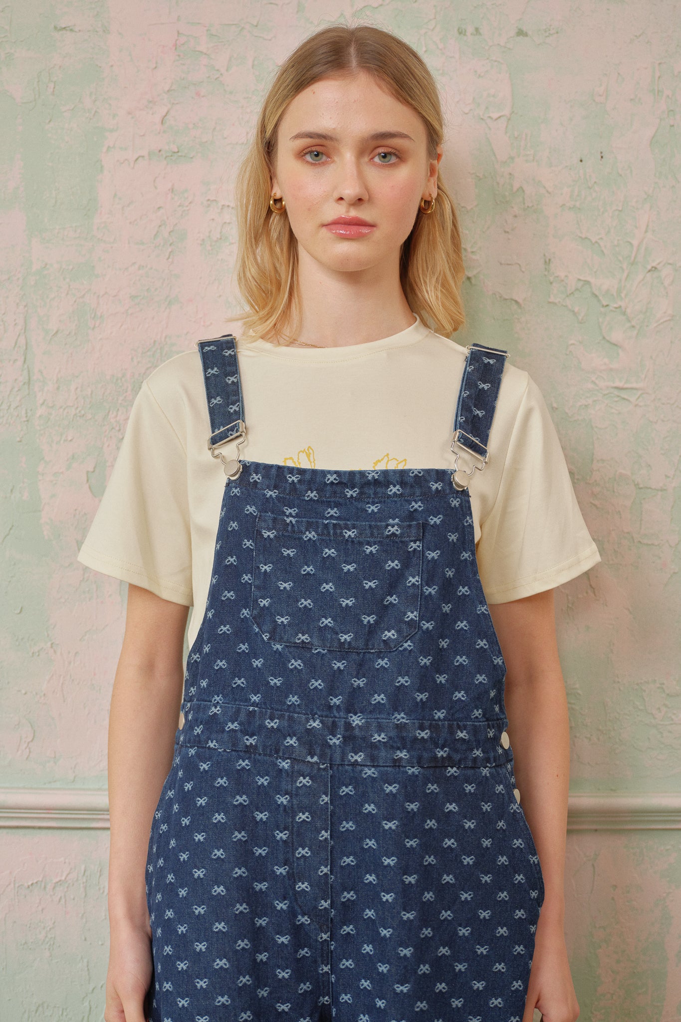 Bow-Patterned Denim Overalls (2S-2M-2L)