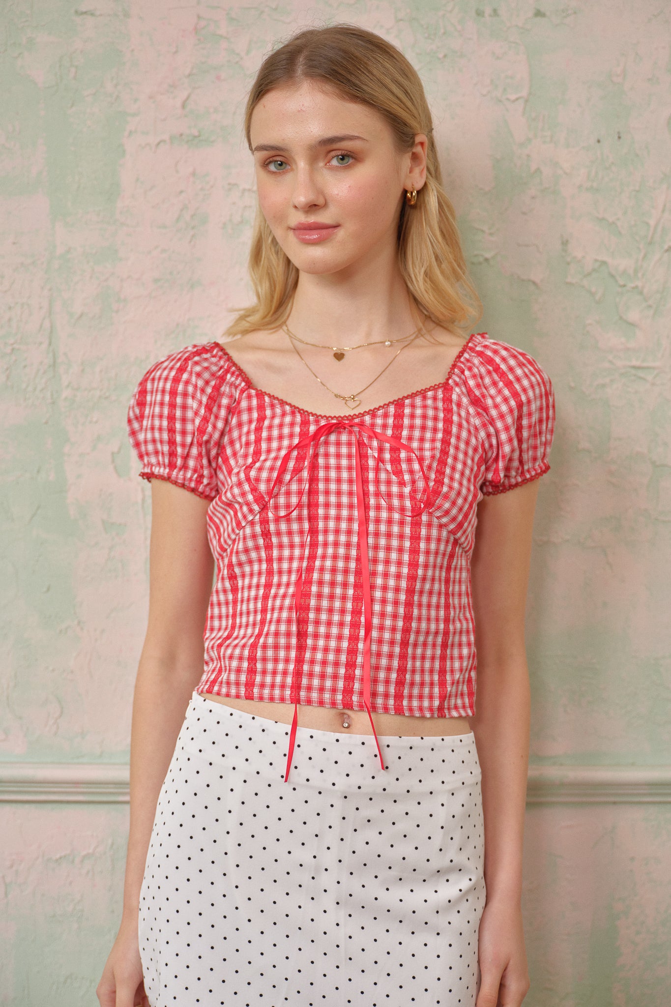 RP2691 - Red Plaid Cottagecore Crop Top (2S-2M-2L)