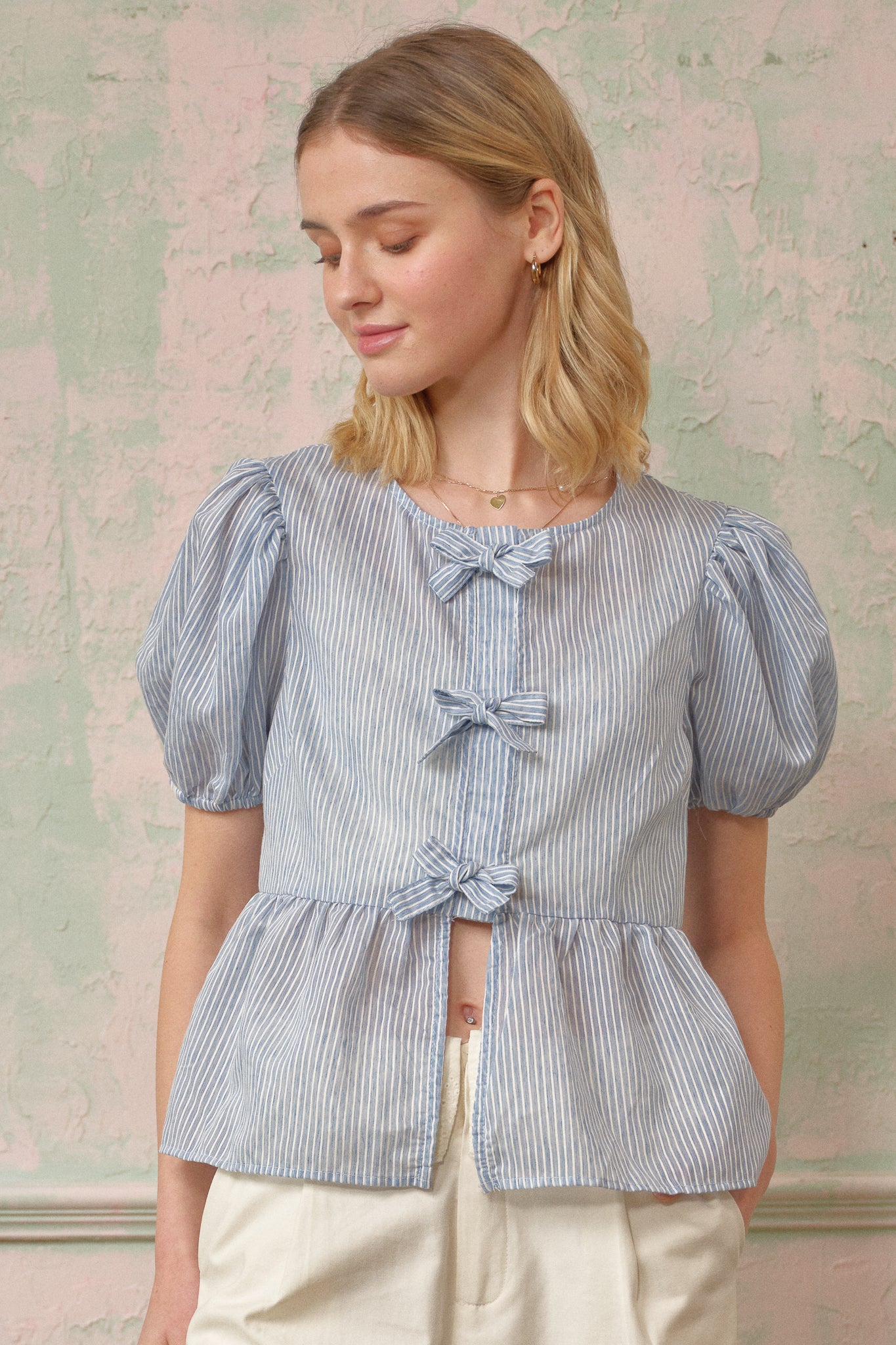 RP2683 - Striped Peplum Top with Bows (2S-2M-2L)